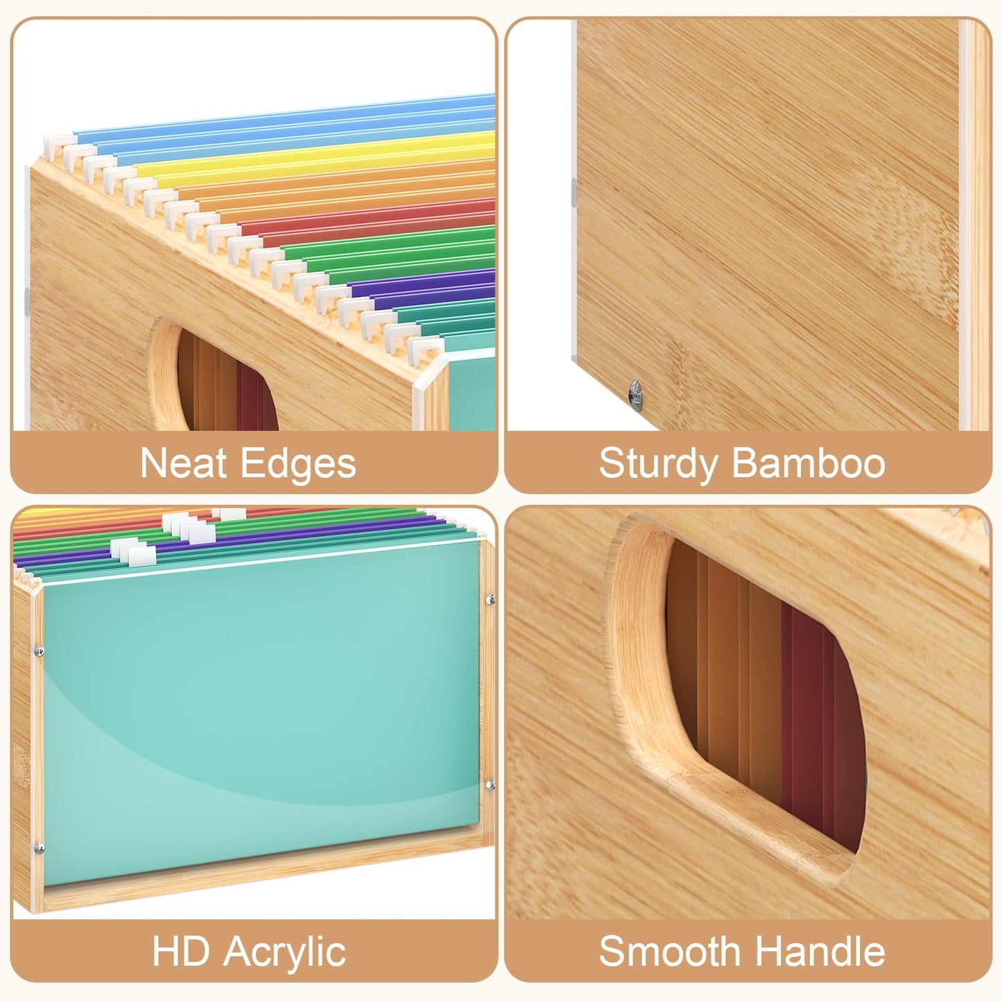 Sbanmao Letter/Legal Bamboo Acrylic File Box Organizer, Hanging File Folder Storage Boxes, Decorative Document Crate Transparent Filing Bin with Handle for Home Office Desk