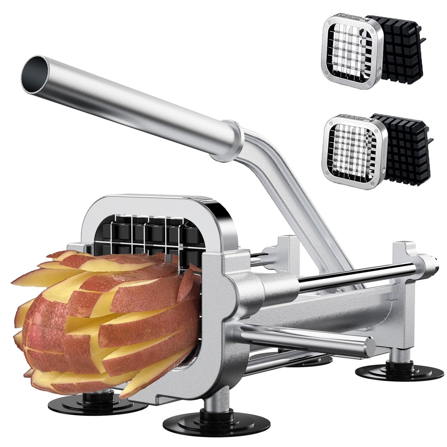 Eascandy French Fry Cutter, Heavy Duty Potato Slicer, Stainless Steel Potato Chopper Set with 1/2 and 3/8 Inch Blades for Sweet Potato, Carrot, Yam, Cucumbers.