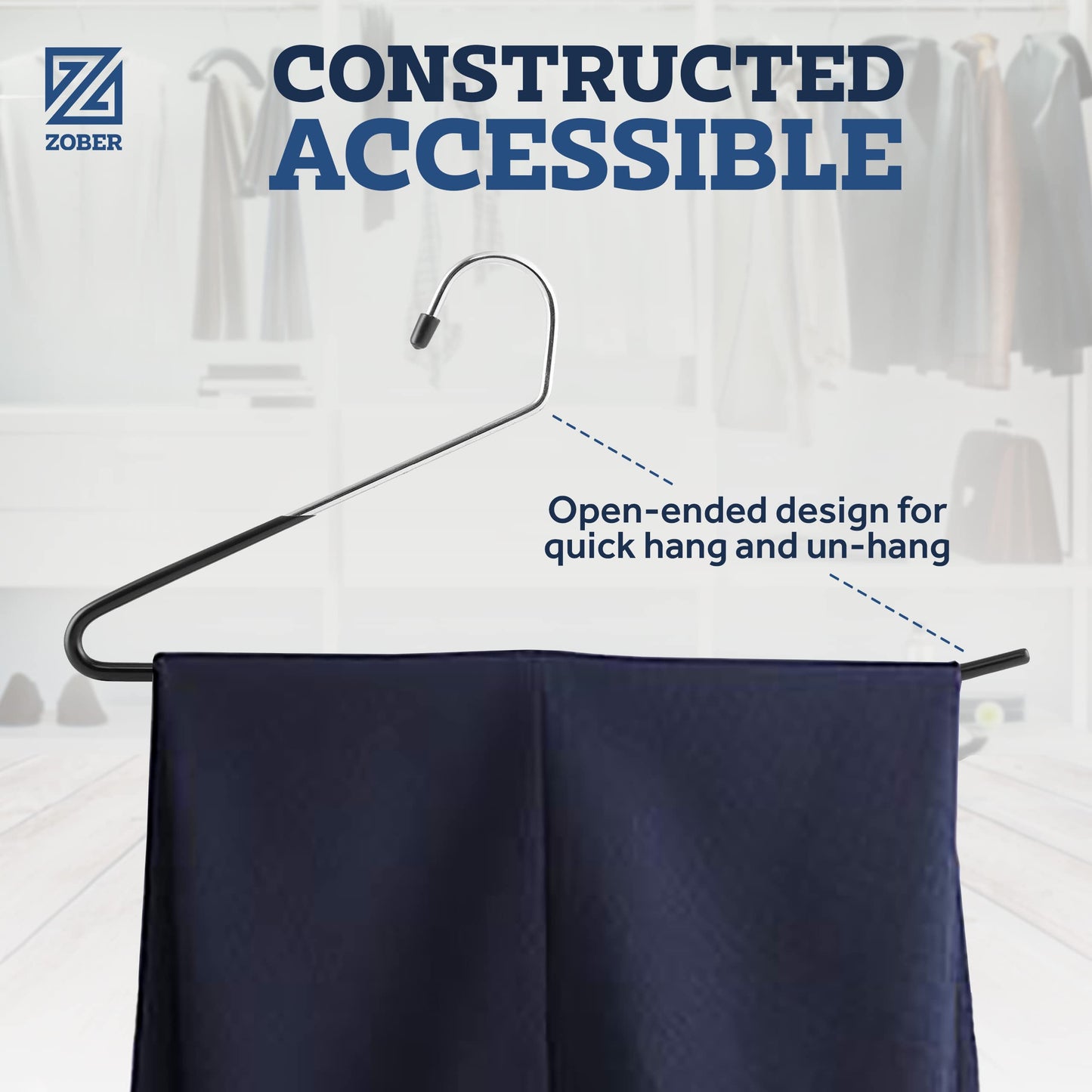 Zober Pants Hangers Non Slip - Open Ended Pants and Jean Hangers for Closet - Space Saving Clothes Hanger - Strong, Durable, Metal Pant Hangers (Black)