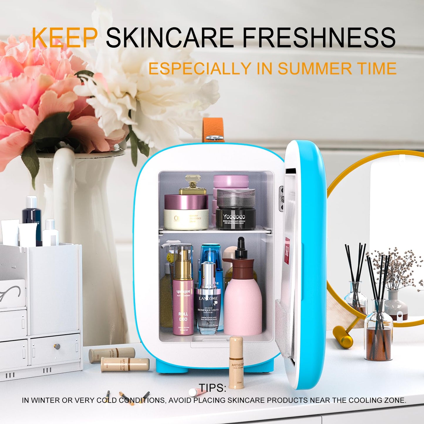 Hansburg Mini Fridge for Bedroom Skincare Cooler & Warmer Portable Small Refrigerator 4 Liter/6 can with 12v AC/DC/USB Option for Food, Drinks, Makeup, Dorm, Office and Car