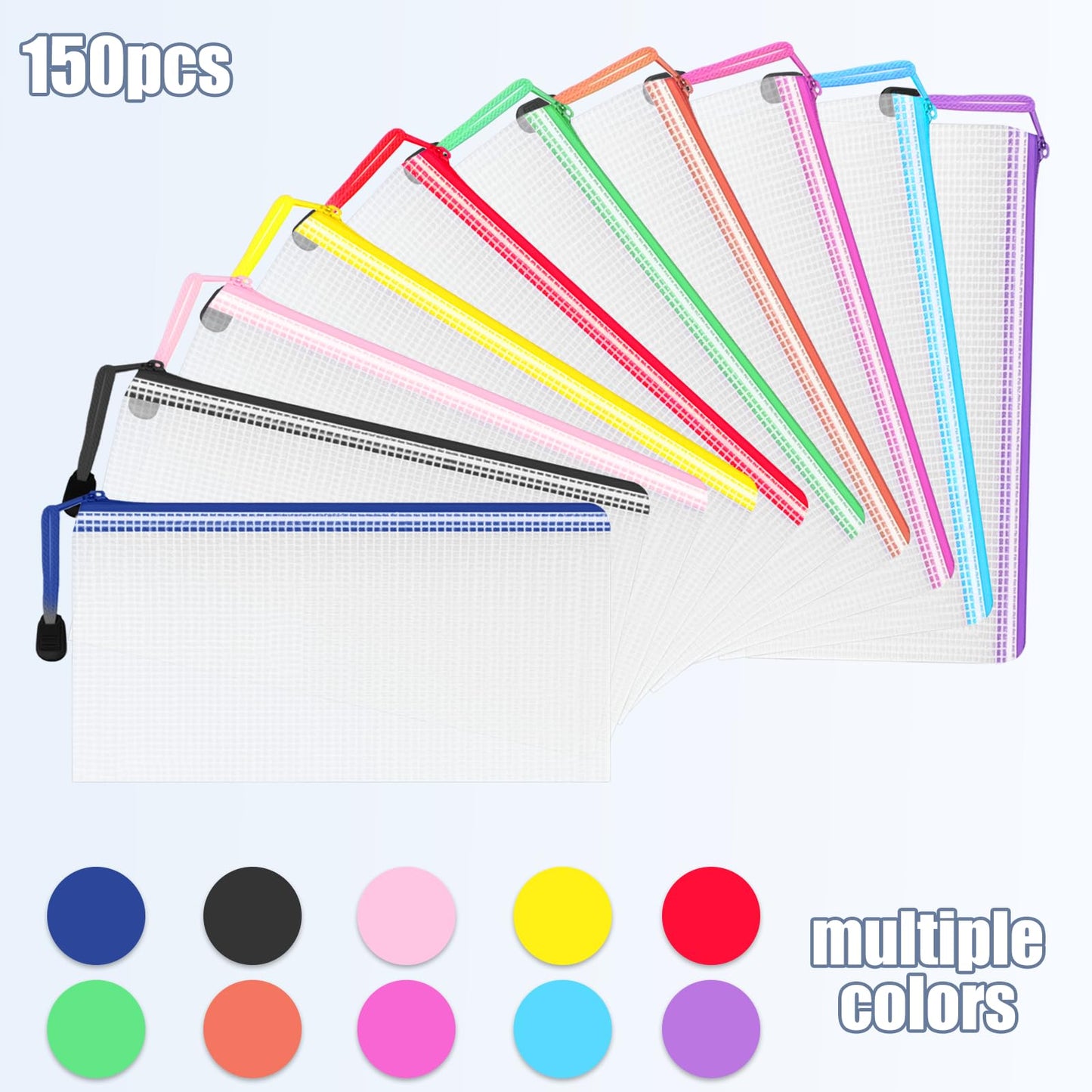 Tdfronien 150 Pack Small Pouch Pencil Pouch Bulk，Mesh Zipper Pouch Bags, Clear Holder Cosmetics Makeup Bags Accessories Storage Bag for Office, Bill,School Travel(10 Colors)