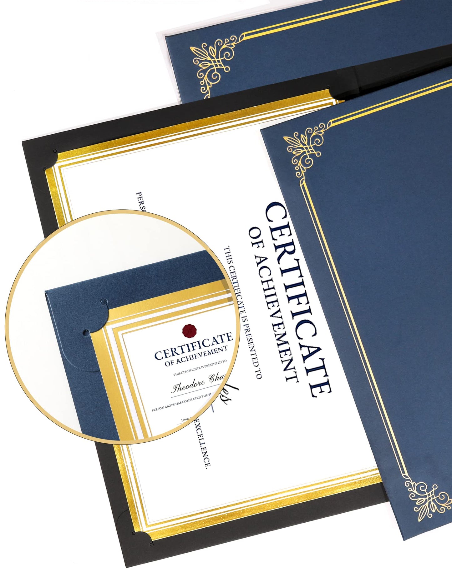 GNL Certificate Holders - 100 Packs Blue Diploma Holders, Certificate Covers with Gold Foil Border, for Letter Size 8.5 x 11 Award Certificate Paper and Documents