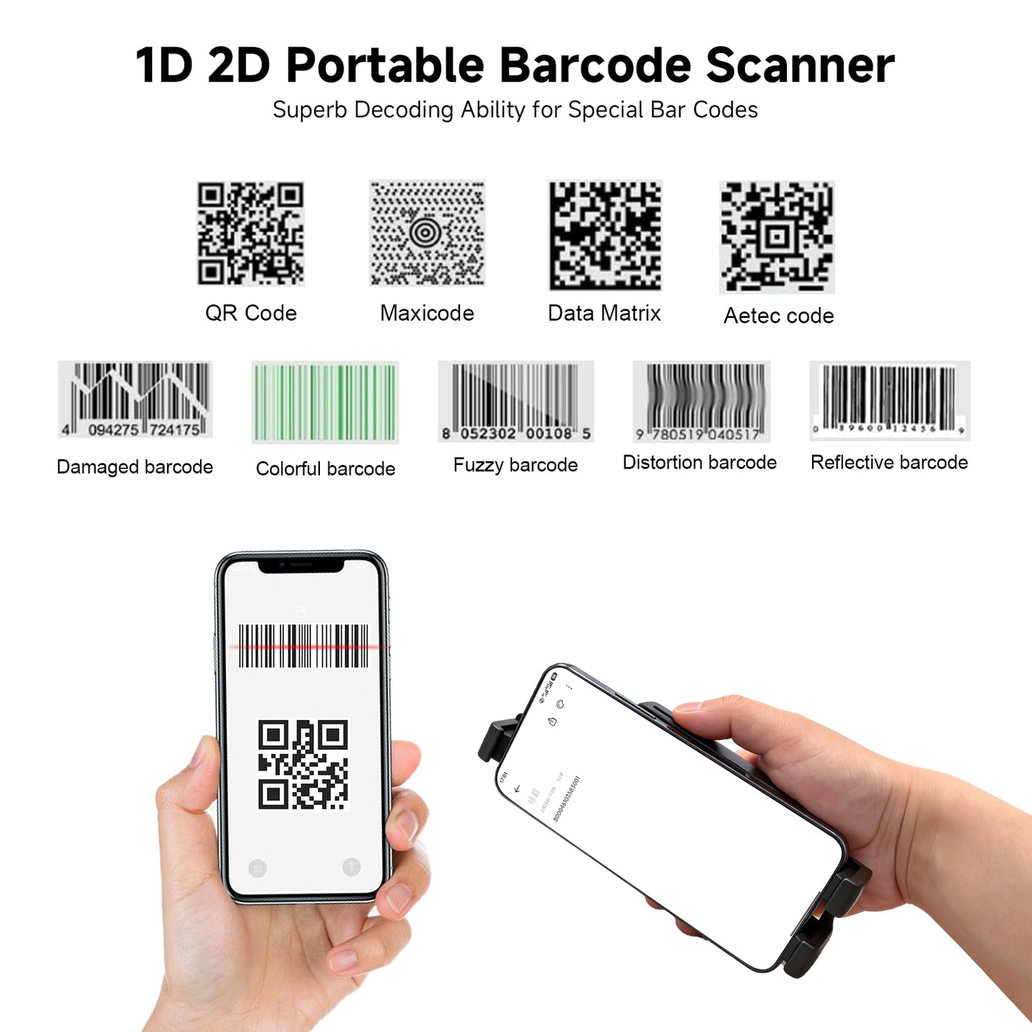 Sumicor Back Clip Bluetooth Barcode Scanner, 3 in 1 Bluetooth5.2 & 2.4G Wireless & USB Wired Portable Mini Barcode Reader Compatible with 4.7"-6.6" iPhone, Android Smartphone