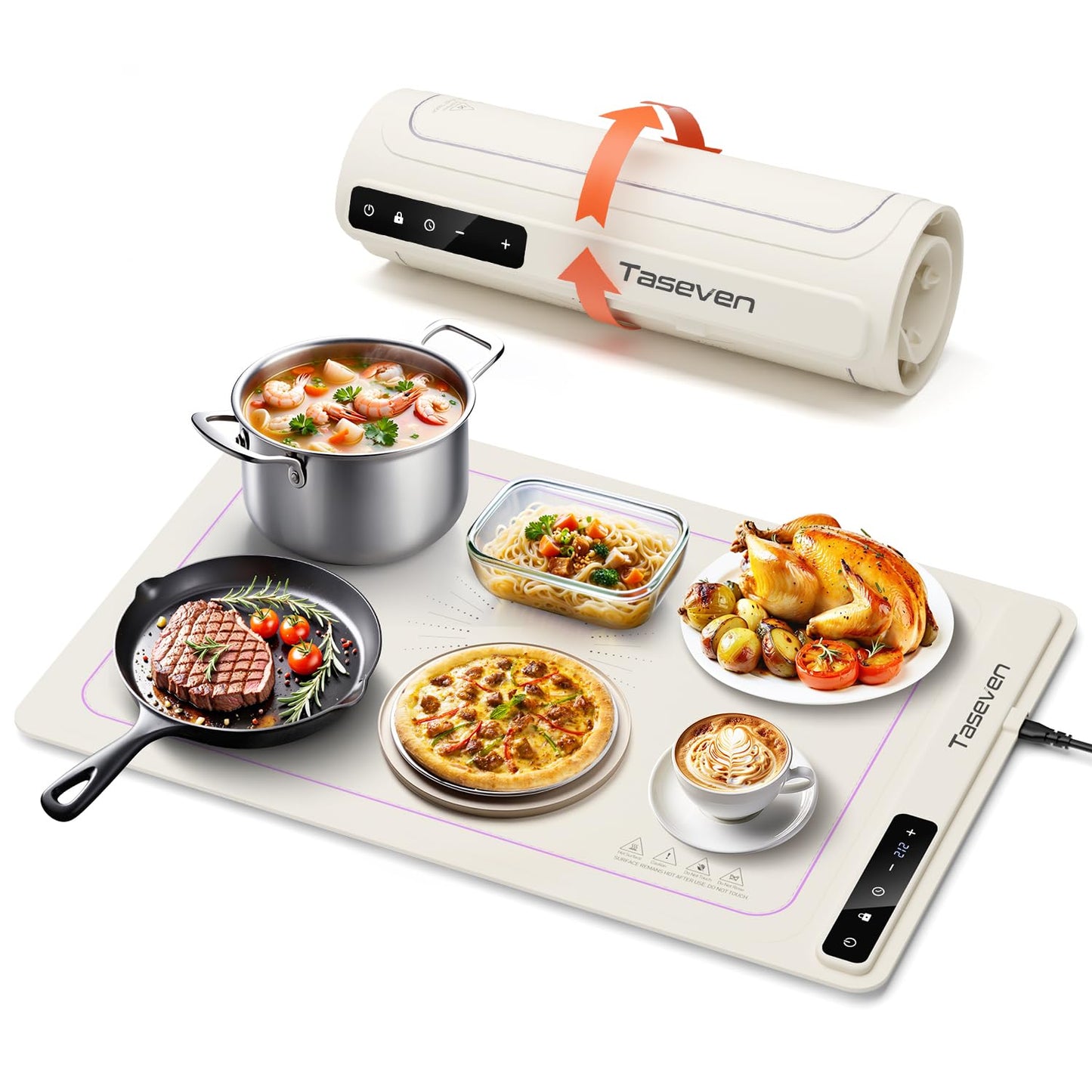 Food Warming Mat, Silicone Heating Tray with 7 Temperature Settings, Quick Full Surface Heating Pad, Thermochromic Line, Kids Lock, Electric Warming Tray for Buffets Party