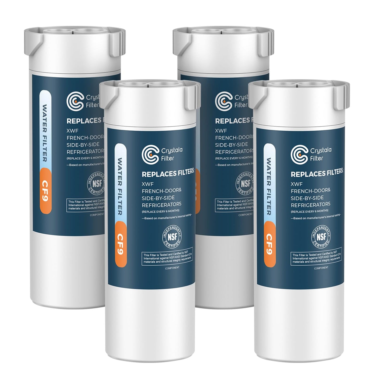 Crystala Filters XWF Water Filter, Compatible with GE XWF Refrigerator Water Filter, 4 Pack (Not XWFE)