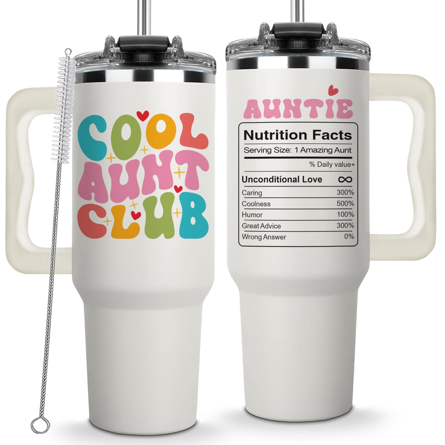 Cool Aunt Club Coffee Tumbler 40Oz, Best Aunt Gifts from Niece Nephew for Birthday, Mothers Day, Presents for First Time & Best Auntie Ever, New Aunty Cup with Handle Straw, Funny Drinking Mug Ideas