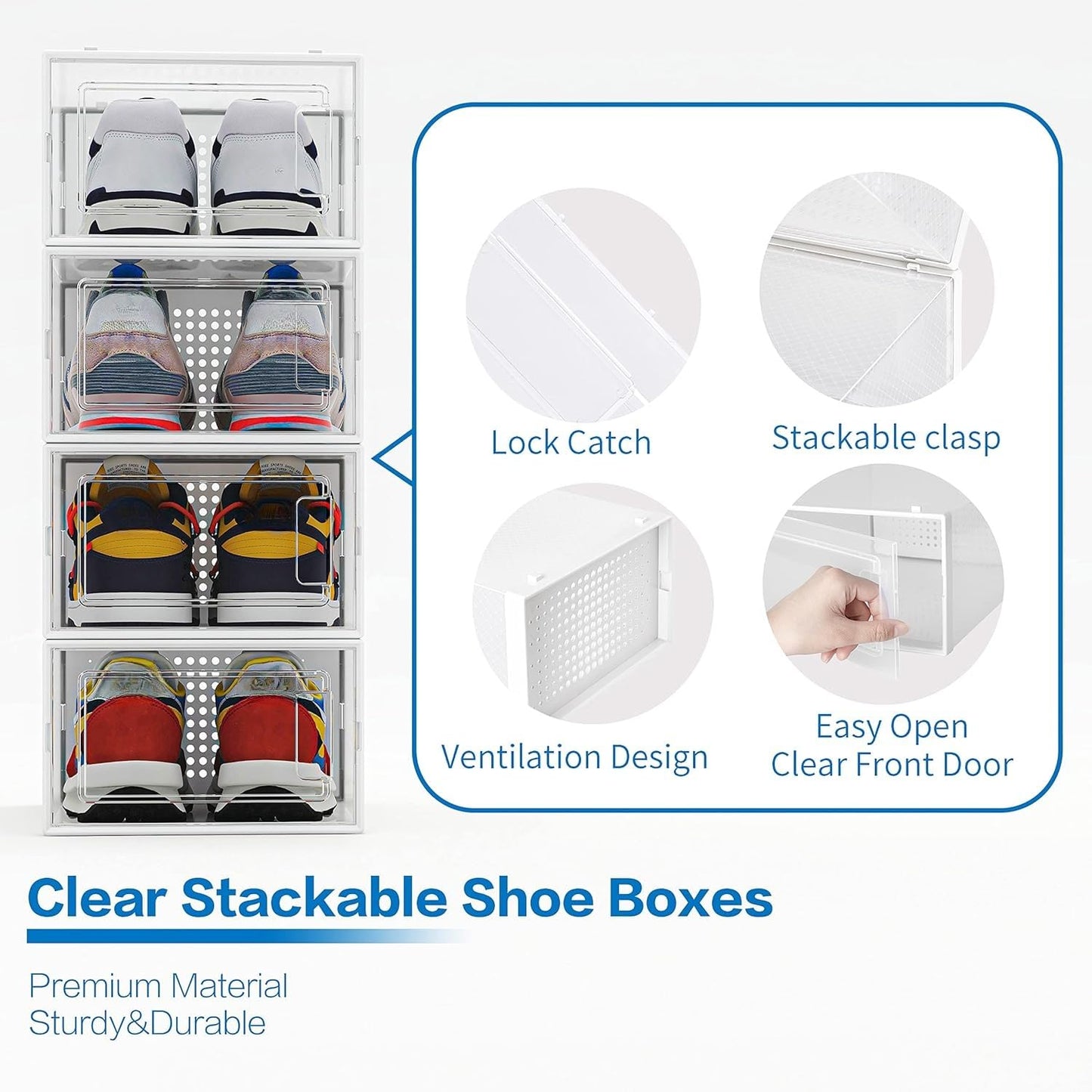 Seseno 12 Pack Shoe Organizer Storage Bins Clear Plastic Stackable Shoe Boxes for Closet, Space Saving Foldable Shoe Storage Case, Sneaker Storage Shoe Box Container
