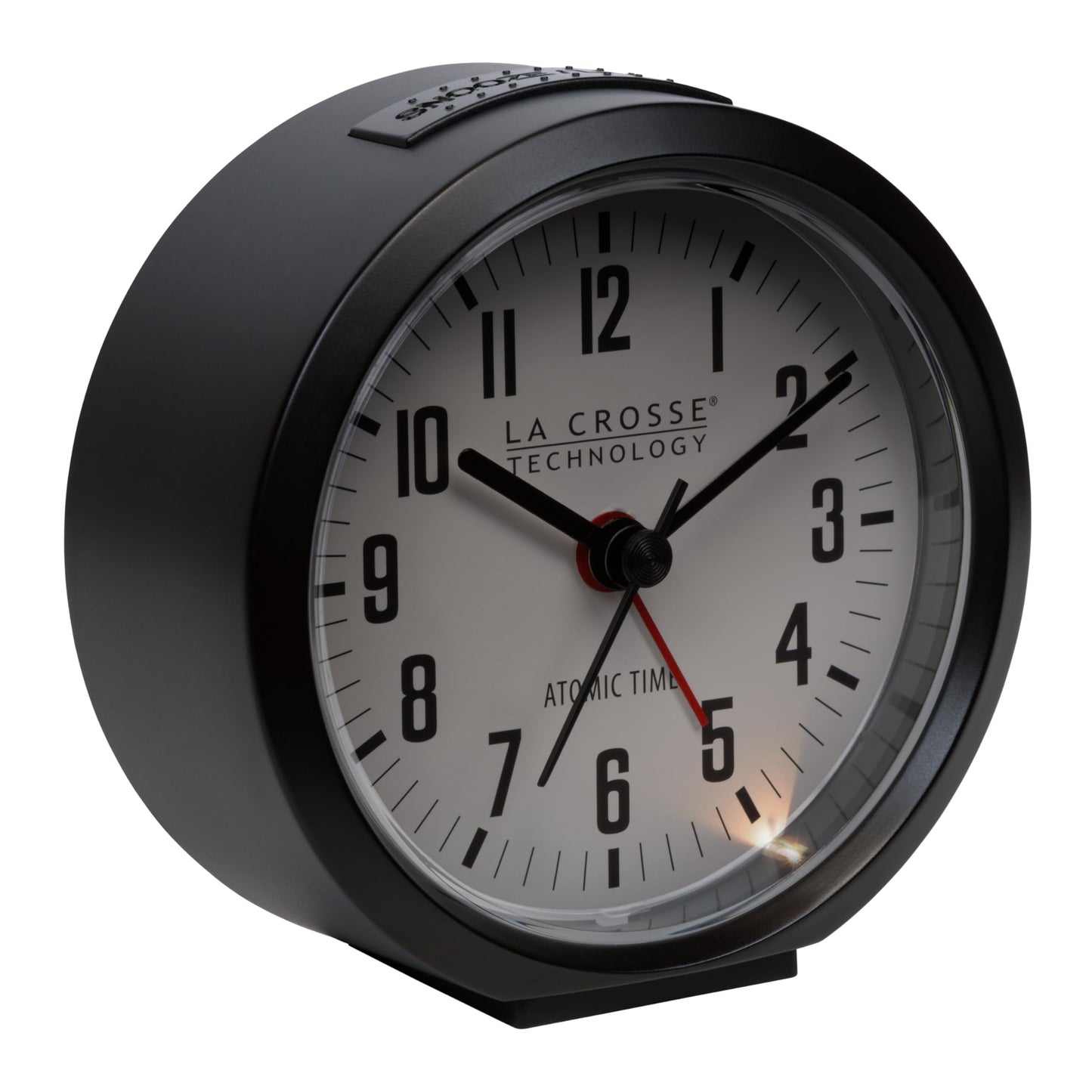 La Crosse Technology 617-710B-INT 4-Inch Round Black Atomic Analog Alarm Clock