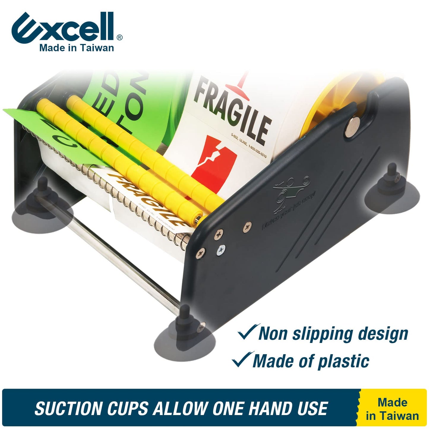 Excell LD-619 Economy Lightweight Table Label Dispenser (6.5 Inch Wide) Adjustable Sticker Roll Holder Dispenser for Home, Office, Retailer Stores and Warehouses Shipping Supplies (6.5 Inch)