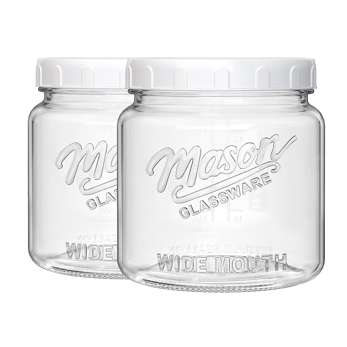 Dwbligt 2 Pack Glass Jar with Lid, Half Gallon Mason Jar Wide Mouth for Pantry Storage, Flour, Pasta, Cookie, Candy, Fermenting, Pickle - Airtight Glass Storage Jars for Fridge w 2 Scale Marks(64 Oz)