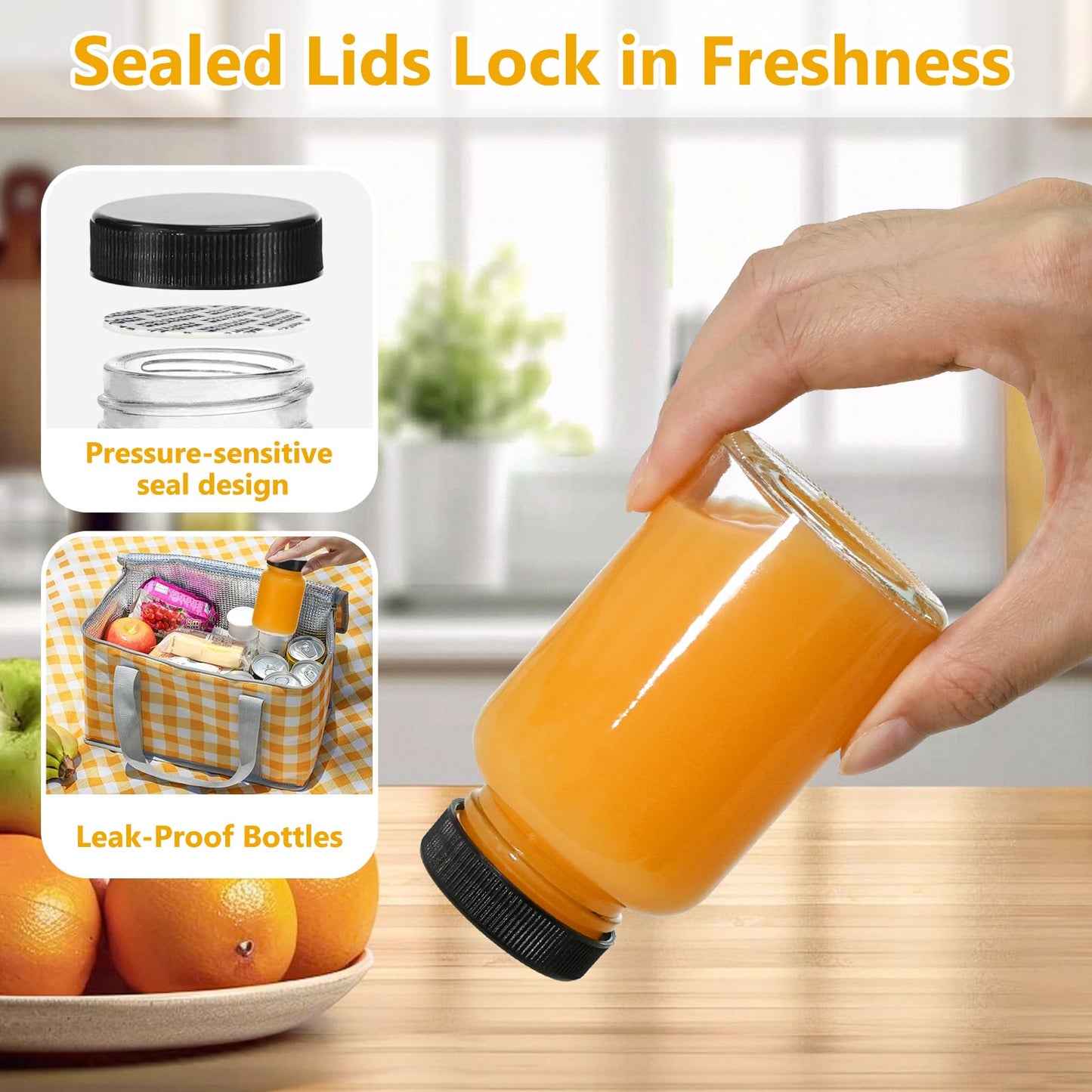 KEYWING 24 Pack 4oz Juice Shot Bottles with Caps- Small Glass Jars for Ginger，Wellness Shots,Whiskey - Travel mini Reusable Wide Mouth Clear bottles- Leakproof, Dishwasher Safe.