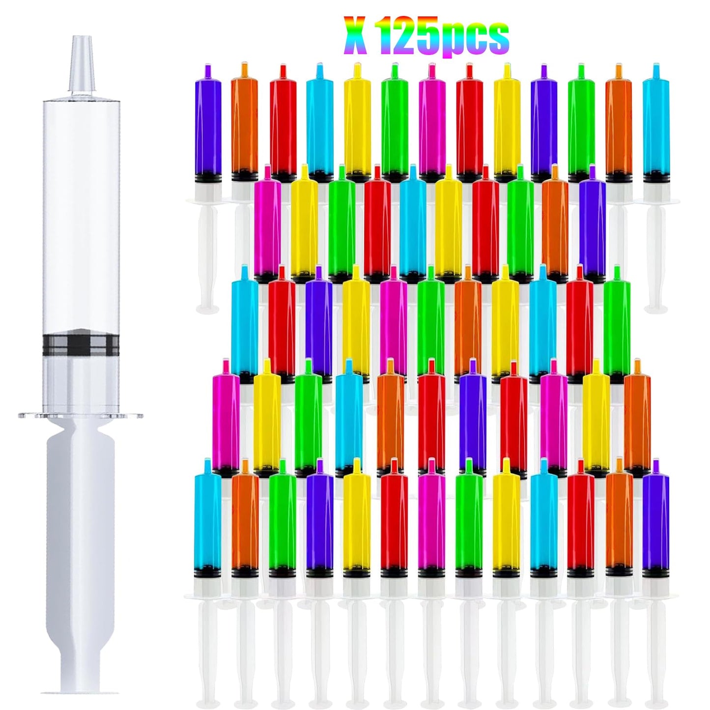 125 Pack Jello Syringes with Caps, 10ml Reusable Plastic Syringes for Party Desserts, Jelly, Pudding, Juice - BPA-Free Halloween Thanksgiving Christmas Birthday Supplies