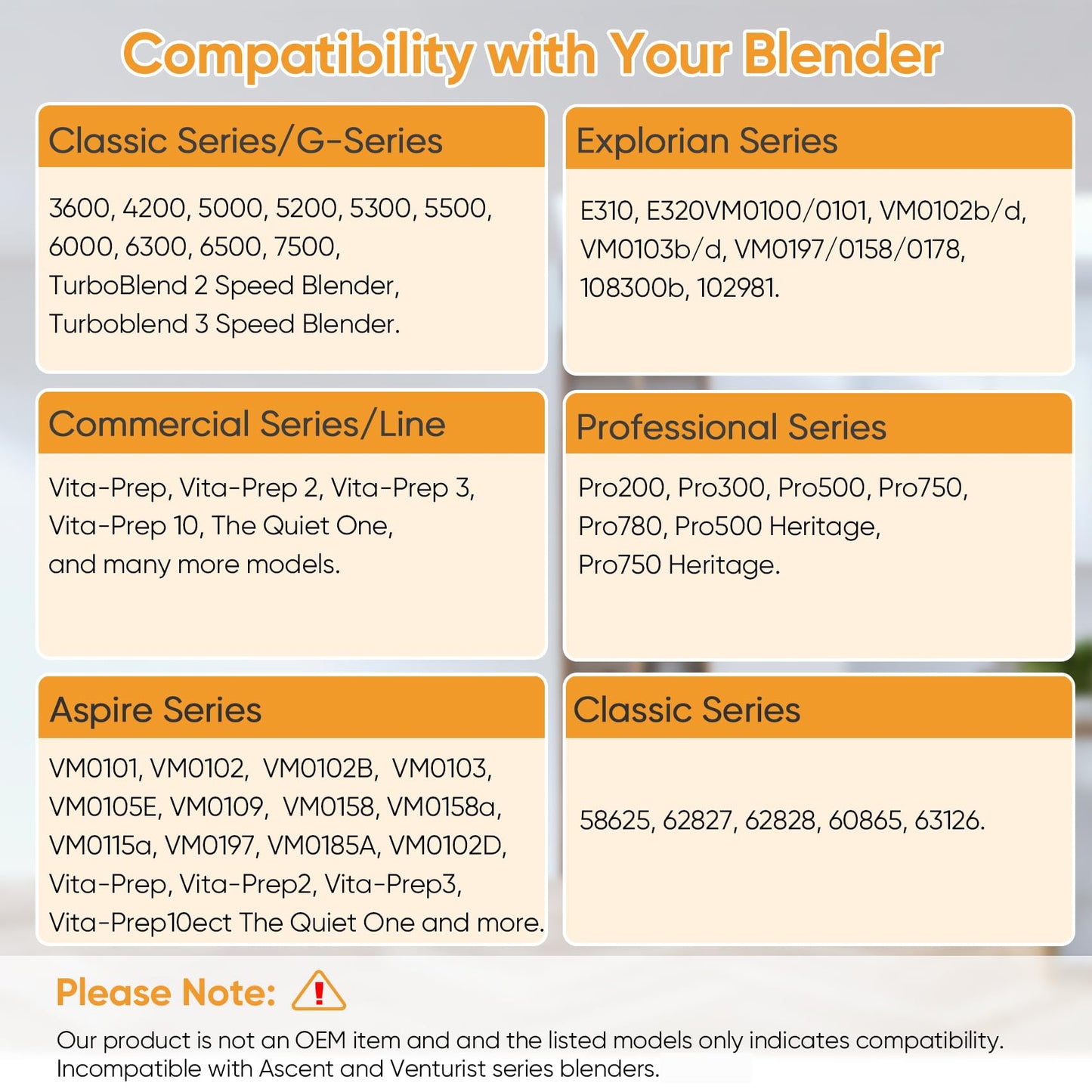 Blender Pitcher 64oz, Upgrade Replacement Pitcher Container Jar Cup Compatible with 5200 5300 6300 7500 VM0197 VM0101 VM0102 VM0103 E310 Classic Explorian Commercial Professional Series