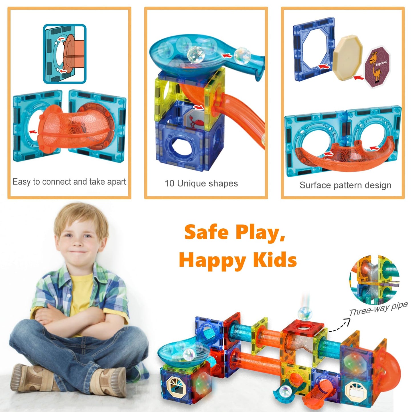 Magnetic Tiles Building Blocks Toys for Kids,144 PCS Magnet STEM Construction Set with LED Lights & Marble Run | Educational Learning Creative Gifts for Kids Ages 5-12 Boys and Girls