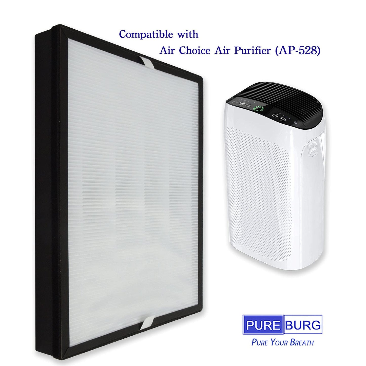 PUREBURG Replacement Filters Compatible with Air Choice AP-528 Air Purifier, Pack of 2, H13 True HEPA Pre-Filter Air Clean Dust Odor Reduction Pet-hair