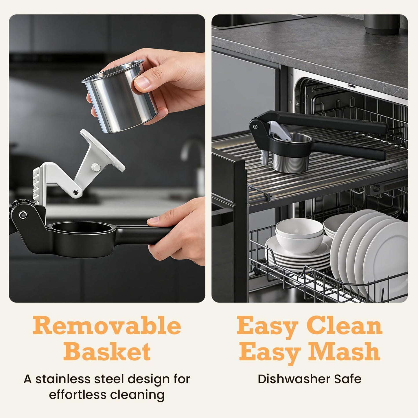 Potato Ricer - Betso Effortless Double-Gear Potato Ricer and Masher - Heavy-Duty Vegetable Press for Perfect Mashed Potatoes, Dishwasher Safe