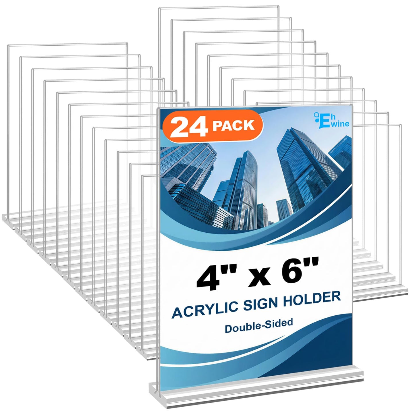EHWINE 24 Pack Acrylic Sign Holders 4x6 Double-Sided Tabletop Display Stands for Menus Flyers & Signs, Clear Acrylic Picture Frame for Office Business Store & Events