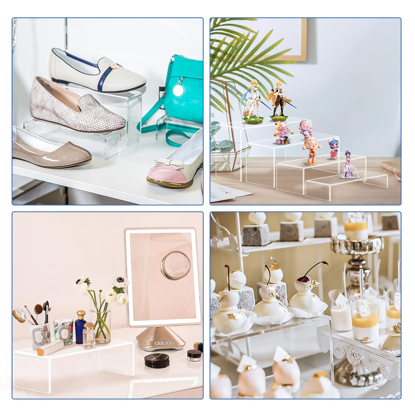 Aheroi Acrylic Risers, 20 Pcs 4 Set Display Stands, Clear Rectangular Risers for Decor, Cupcake Funko, Shoe Display (1-3-4-5-6IN)
