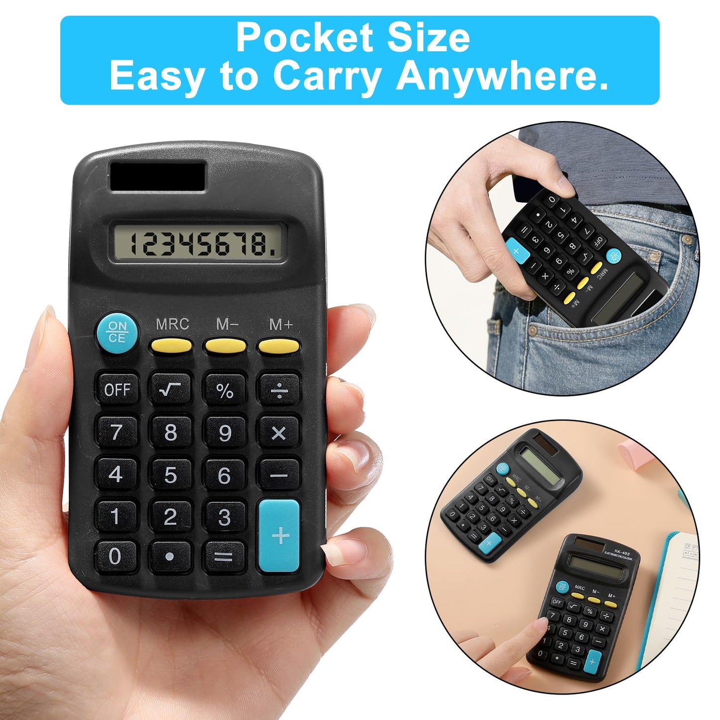 30 Pack Solar Powered Pocket Calculator for Students Classroom Supplies,Small Mini Calculator for Kids School Home Office(Black)