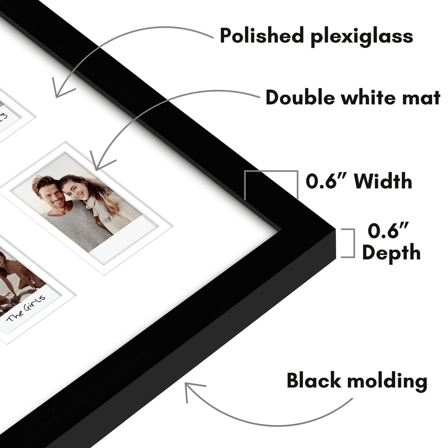Americanflat 15x20 Picture Frame with 16 Openings for 2x3 Instant-Print Photos - Black Mini Picture Frames for Wall Display with Polished Plexiglass