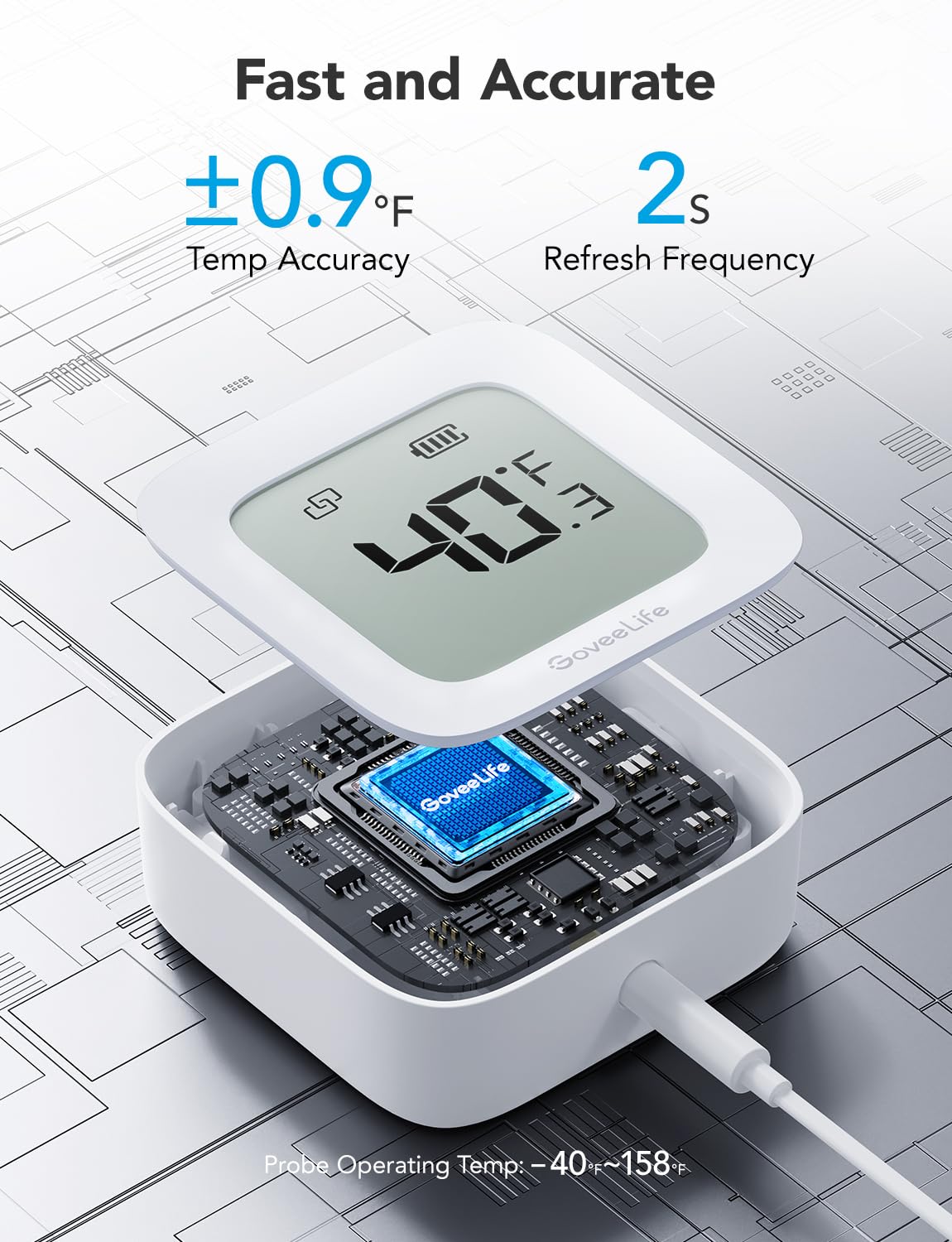 GoveeLife Freezer Thermometer Alarm 2 Pack, Smart Bluetooth Temperature Monitor Sensor for Refrigerator Hot Hub, 197 Ft Connecting Range APP Alert with Anti-False Freezer (WiFi Gateway Not Included)