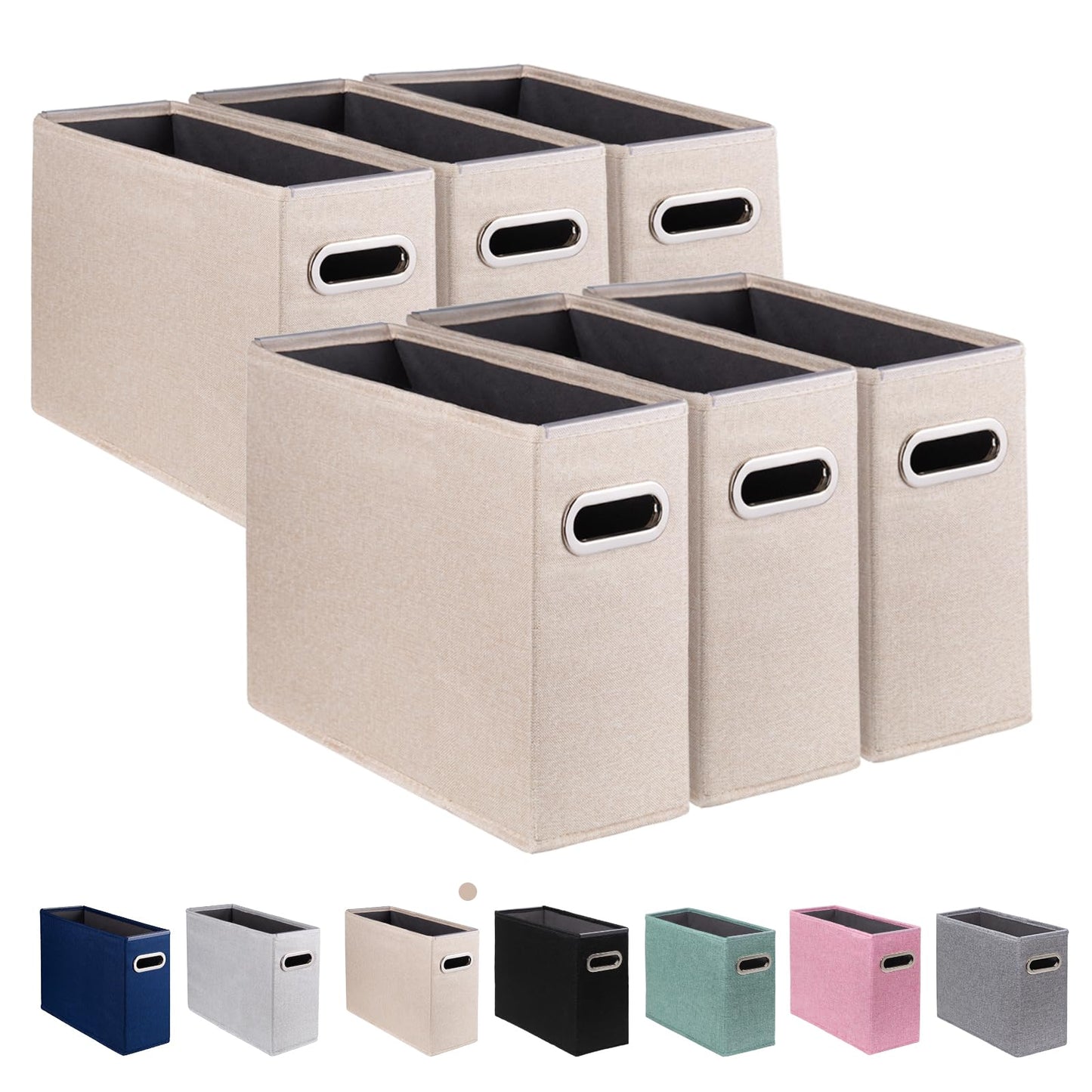 ComfortKeeper 6 Pack Letter Size File Storage Box Collapsible，Fabric Hanging File Folders Organizer, Portable Office Document Holder with Metal Handle, Smooth PVC Rails, Beige