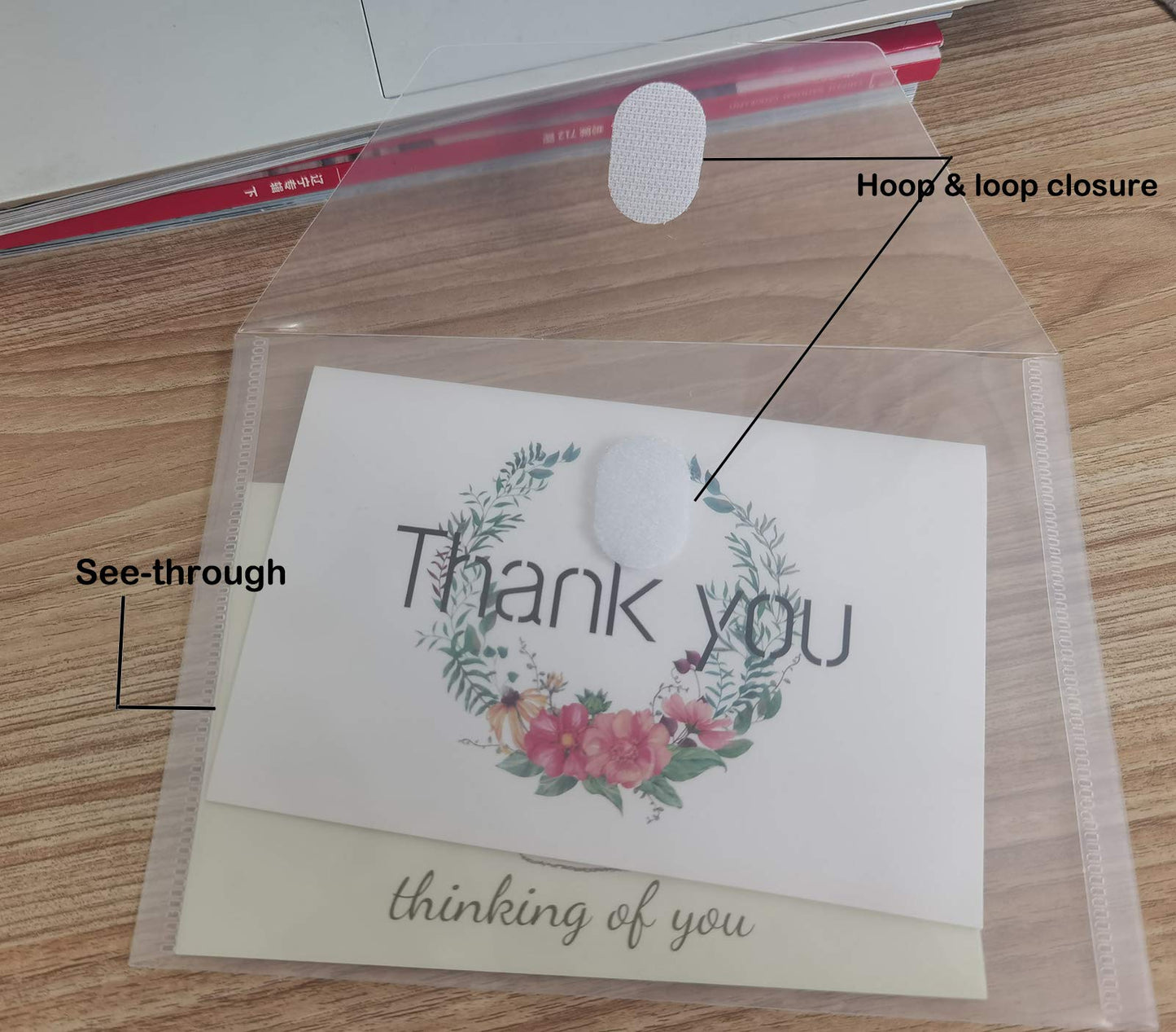 YESSART 5x7 Small Plastic Envelopes Hook Loop Closure Receipt Storage Holder 80 Pack (clear-80 Pack)
