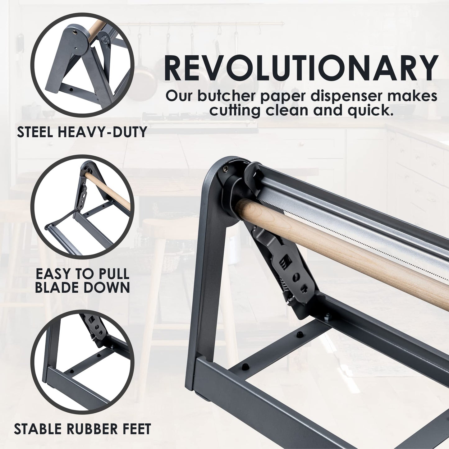 West Palm Brands Paper Roll Cutter, Holder & Dispenser for Butcher Freezer Craft Paper Rolls 24", Great Butcher, Wrapping, Crafting Paper or Vinyl Roll Holder - Free Standing or Wall Mounted