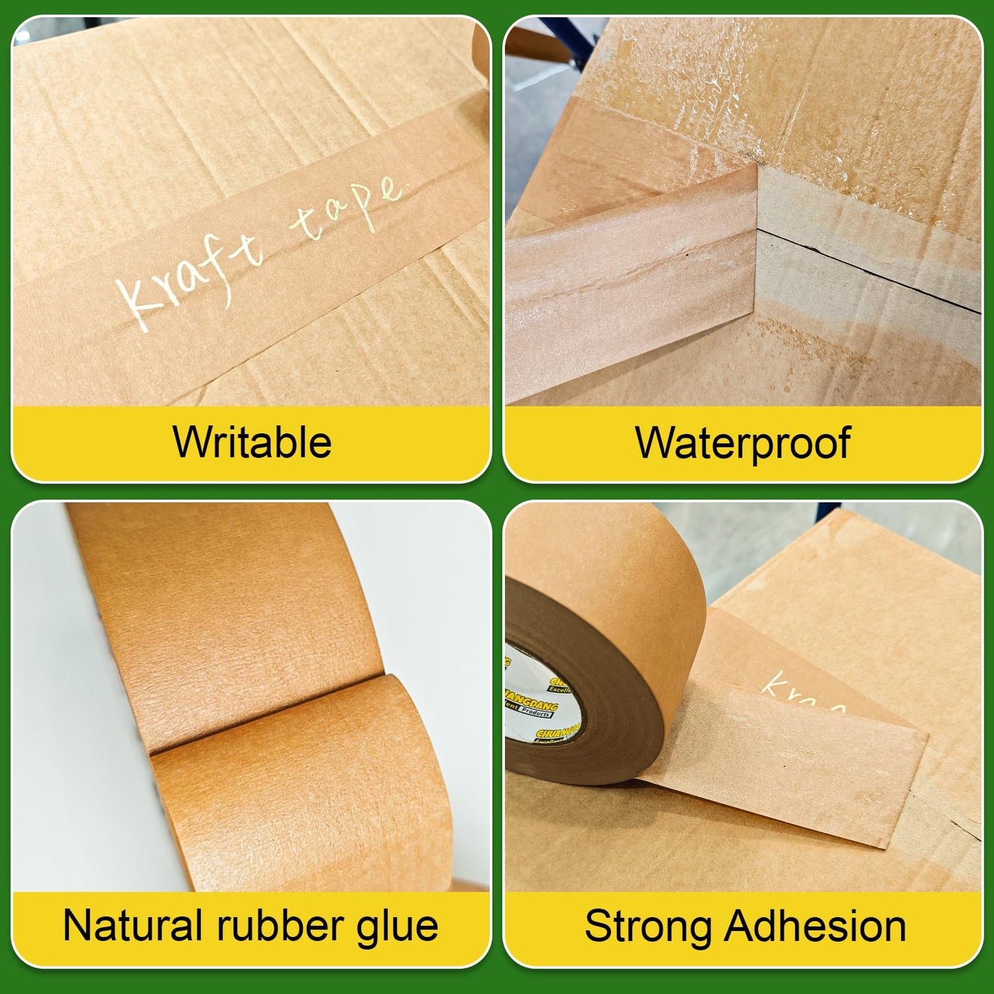CHUANGDANG Kraft Paper Tape,4Inchx127yards,2Rolls,Brown Paper Packing Tape,Writable & Uncoated,Kraft Tape for Masking, Sealing, and Packaging,Biodegradable,Eco-Friendly