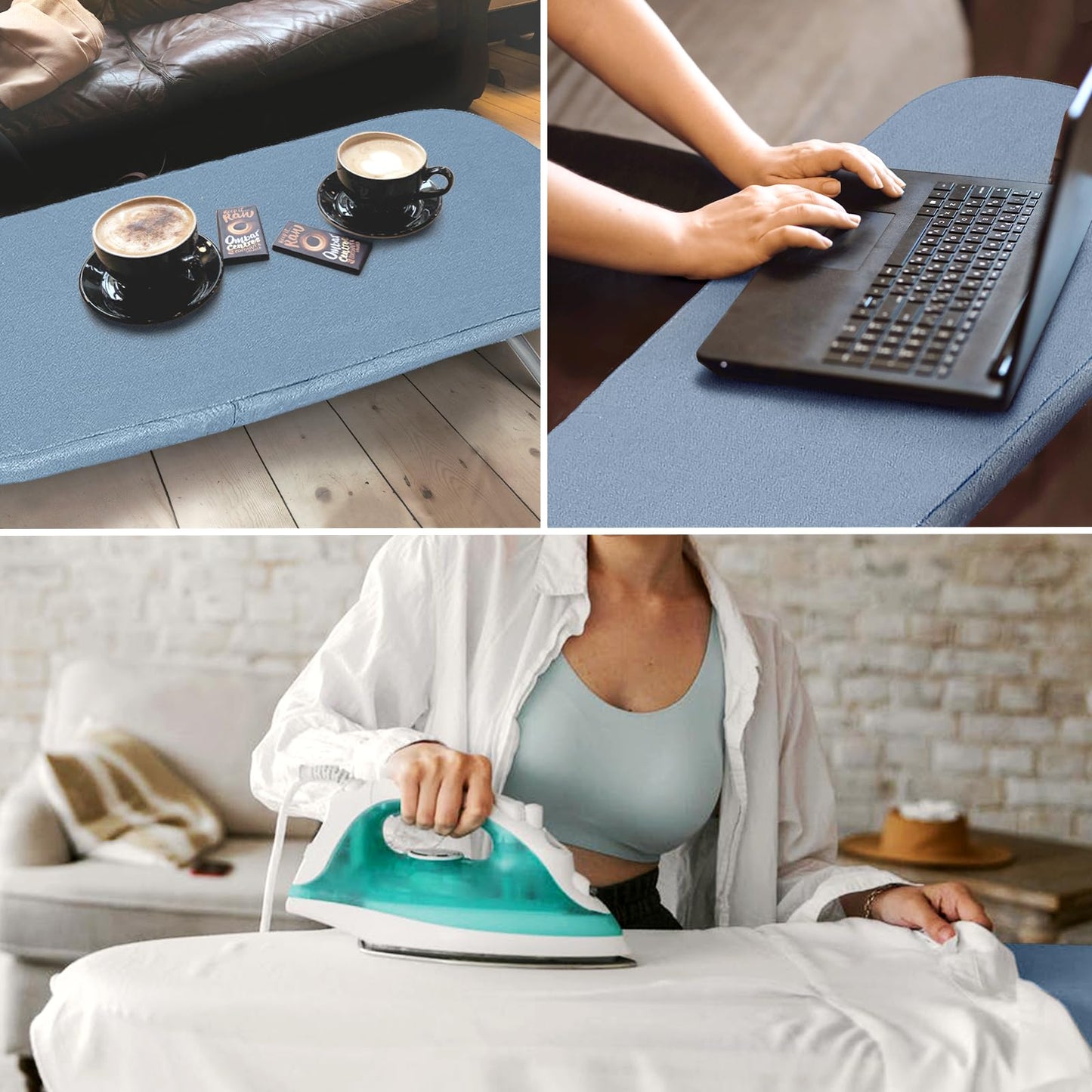 Small Ironing Board Tabletop with Cover and Pad, BlissBoard Mini Folding Iron Board Portable with Non-Slip Feet, Compact Ironing Table for Travel, 31"x12", Blue