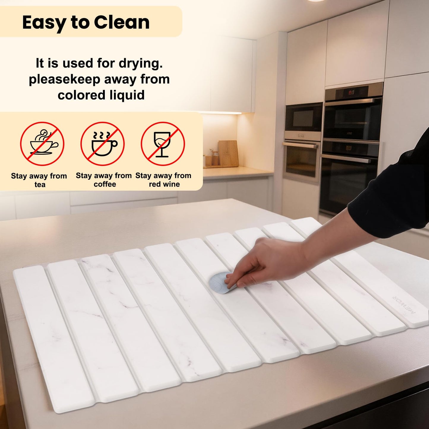 Stone Drying Mat for Kitchen Counter, 24"(L)×16"(W), Collapsible Quick Dry Stone Dishes Mats, Absorbent Diatomaceous Earth Mats for Kitchen, Bathroom