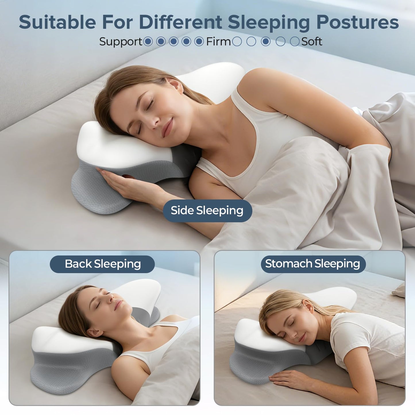 beslovo Cervical Neck Pillow for Pain Relief, Ergonomic Side Sleeper Pillow for Sleeping, Orthopedic Neck Support Contour Memory Foam Pillow for Side Back Stomach Sleepers, Ideal for Office Travel