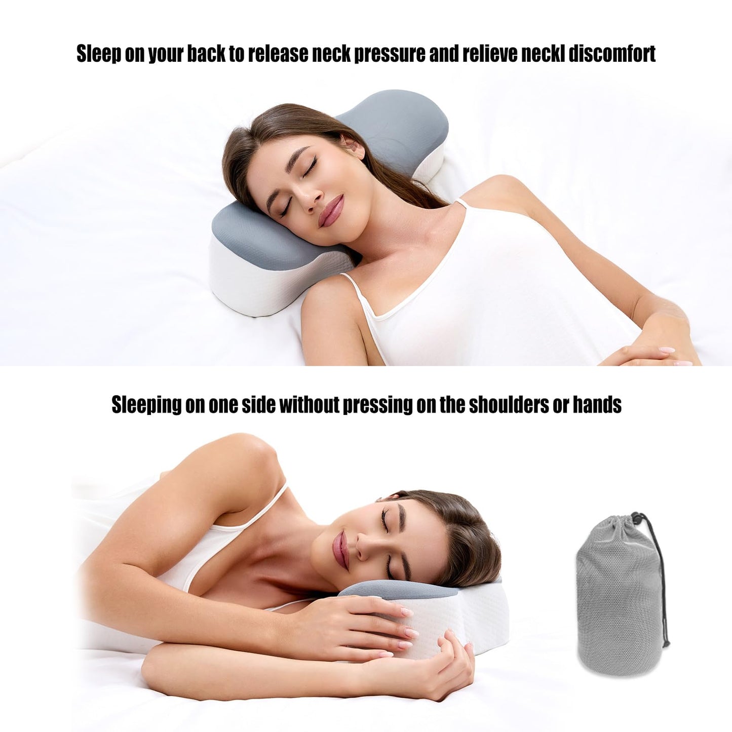 Bespilow Camping Travel Pillow for Sleeping - Memory Foam Cervical Neck Support Pillow for Neck Pain Relief, Inflatable Alternative, Compressible Cooling Orthopedic Pillow for Backpacking, Airplane