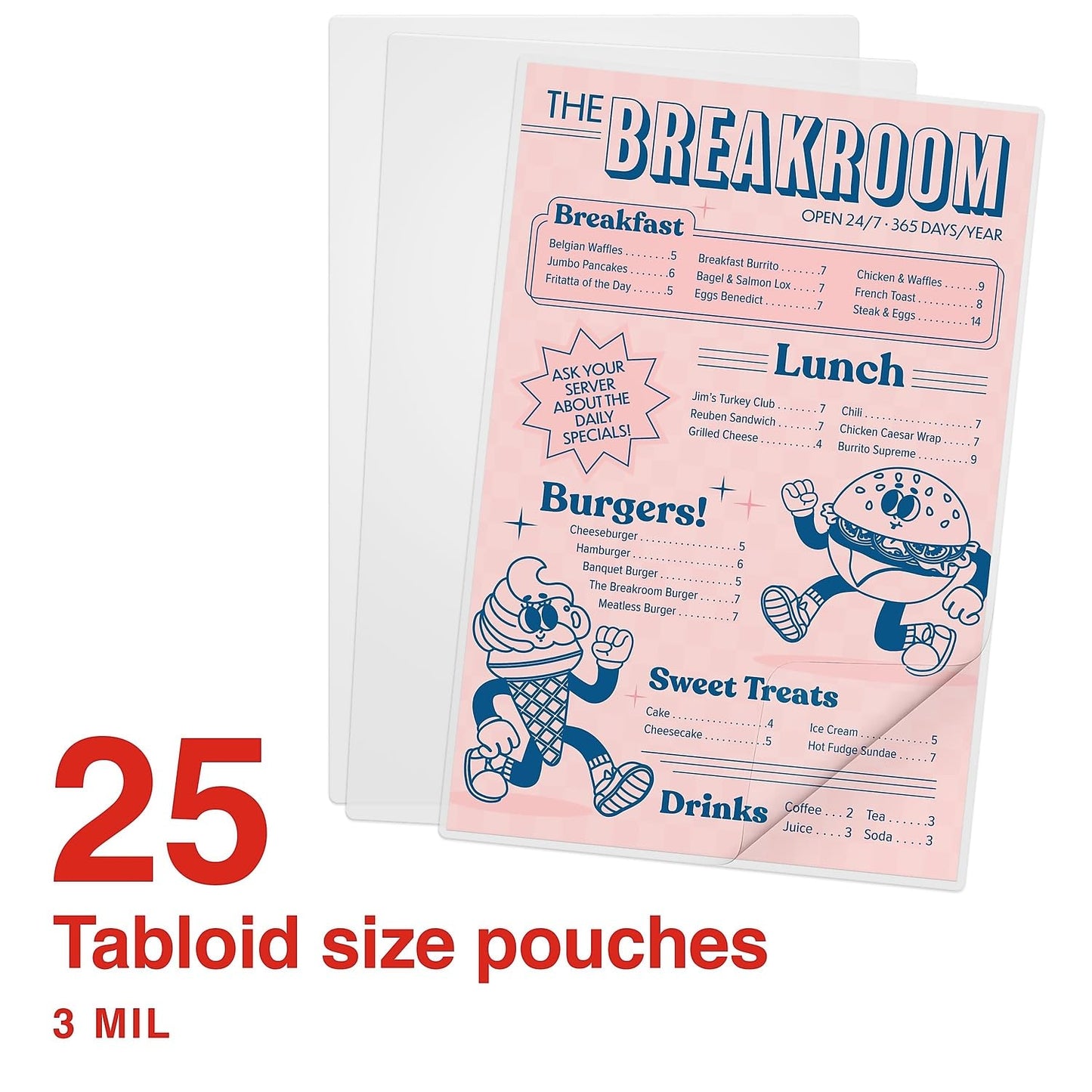 Staples Thermal Laminating Pouches, Menu Size, 12 x 18 Inches, 3 Mil, 25/Pack