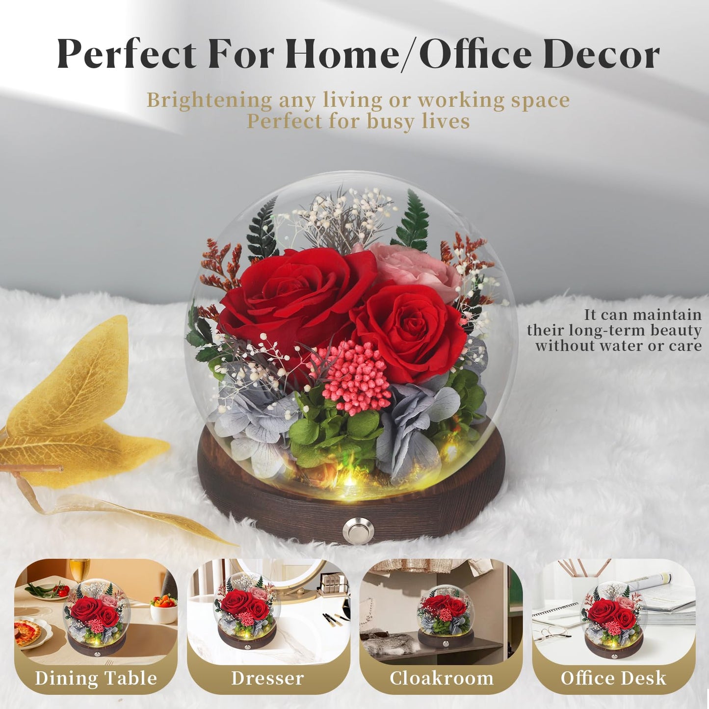 SUOSIHUALI Forever Rose Birthday Gifts for Women, Eternal Flowers for Delivery Prime, Preserved Red Rose Flowers in Glass Dome for Mom Grandma Wife Girlfriend,Home Decor