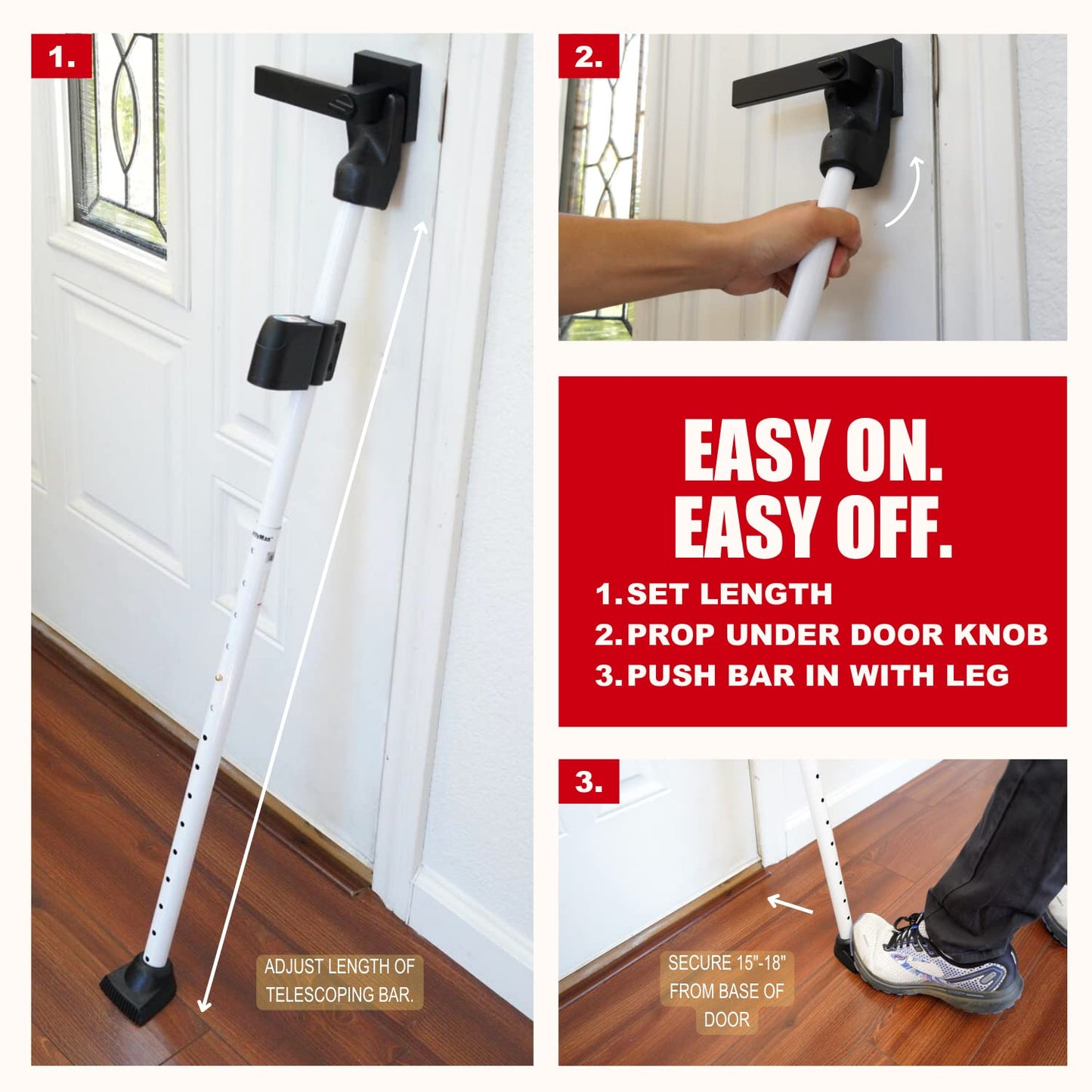SECURITYMAN 2-in-1 Door Security Bar with Alarm & Sliding Door Stopper Security Bar with 120db Loud Siren - Rugged Iron Rated for 400lbs, (Protects Against Scratches) New Model for Wider Compatibility