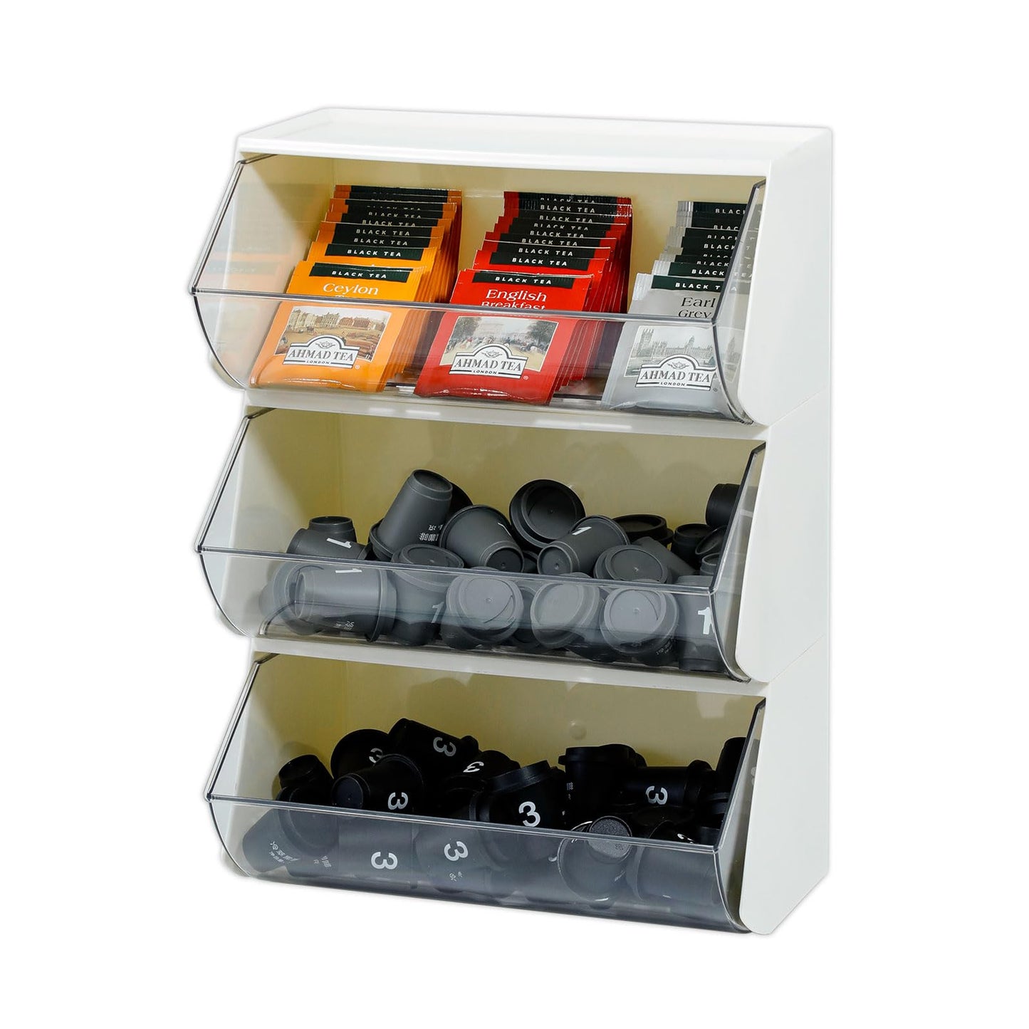 Nineween 3 Pack Coffee Pod Organizer, Plastic Sugar and Creamer Holder for Kitchen Counter, Stackable Tea Bags Storage Basket for Cabinet, Large Desk Accessories and Art Crafts Container