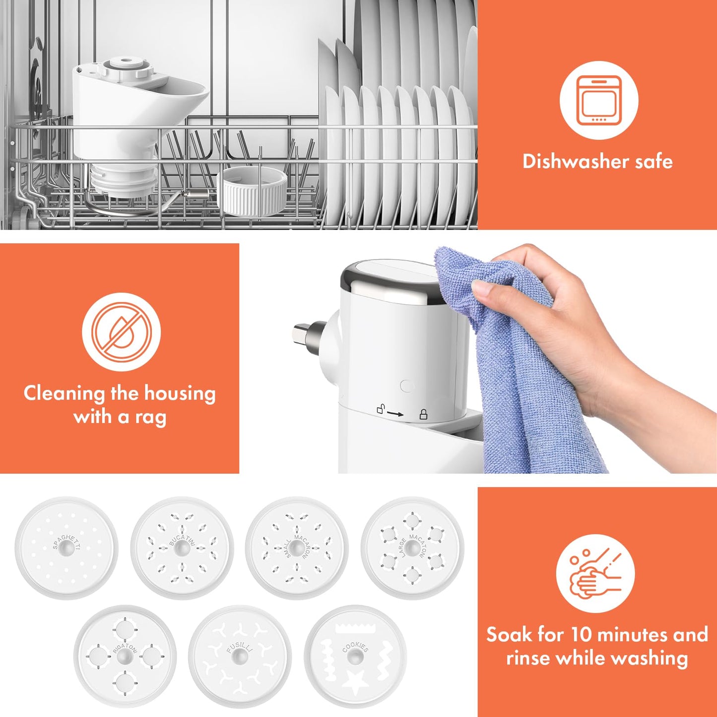 Cofun Gourmet Pasta Press Attachment for KitchenAid Stand Mixer, Pasta Maker with 7 Interchangeable Plates to Make 7 Pasta Shapes, Easy to Use & Easy Clean Pasta Attachment for KitchenAid Stand Mixer
