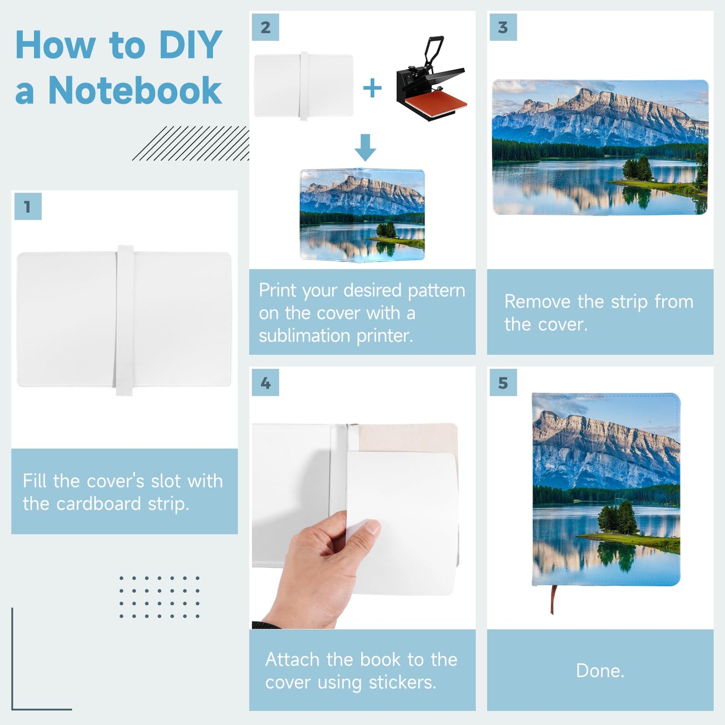 Lnrueg 6 Pcs Sublimation Notebook Blank Journal A6 100 Pages - Hardcover PU Notebooks for Note Taking Plan Making Diary Writing - School Office Supplies