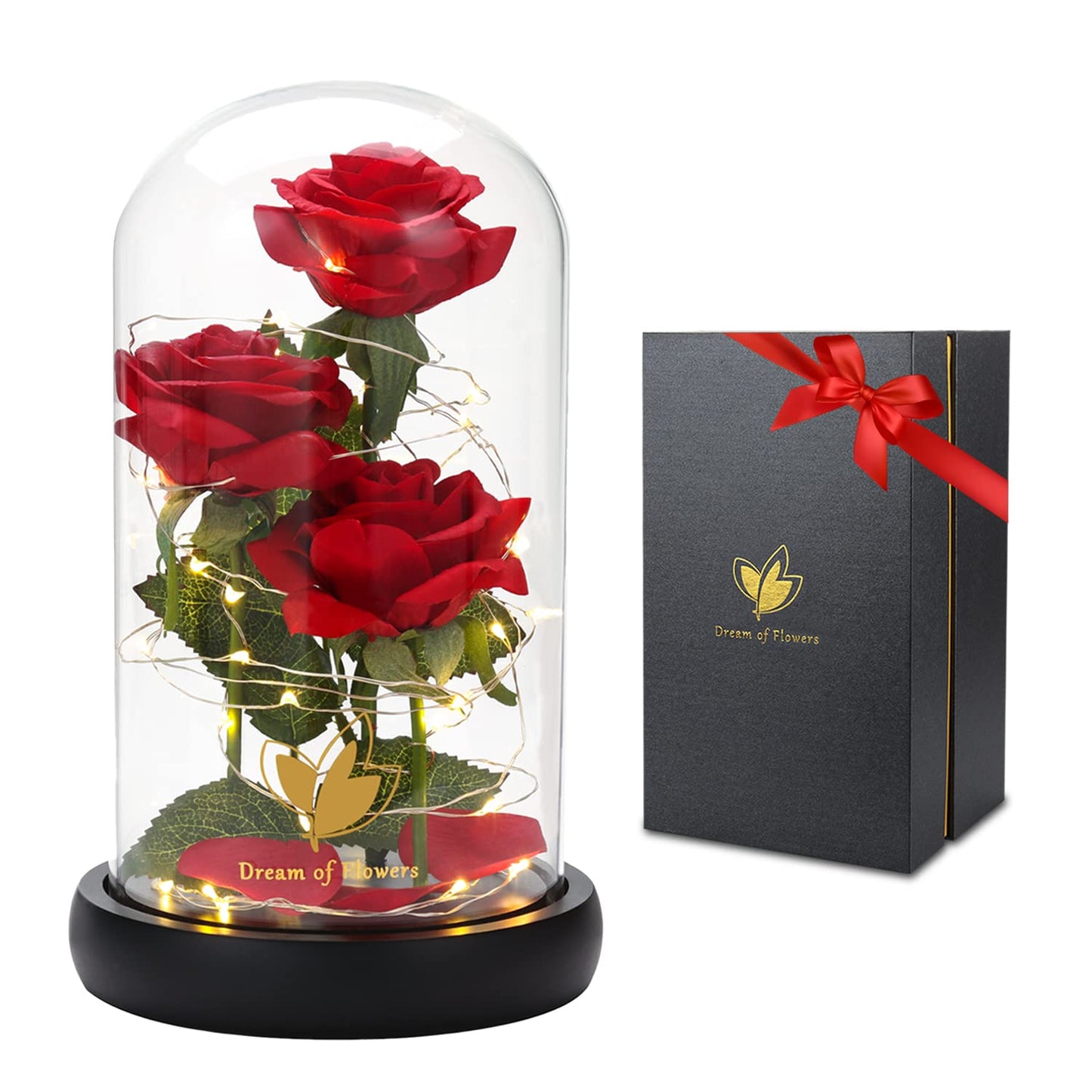 Women Gift Idea Birthday,Unique Gifts for Mom,Beauty and The Beast Rose in Glass Dome With 2 Lights Mode, Birthday Gifts for girlfriend,Wife，Anniversary Red Silk Rose Flower Gifts for Women