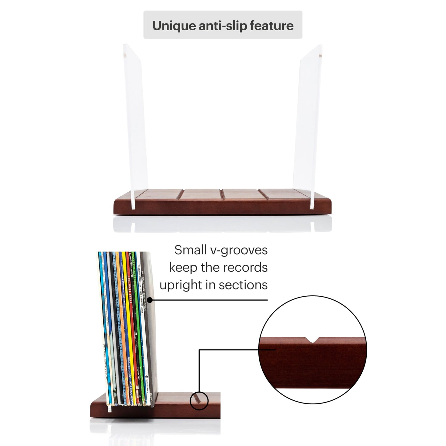MÖNKE Premium Vinyl Record Storage - a Mid-Century Style Record Holder for Albums, 60-70 LP Capacity - Complements Any Record Player (Brown)