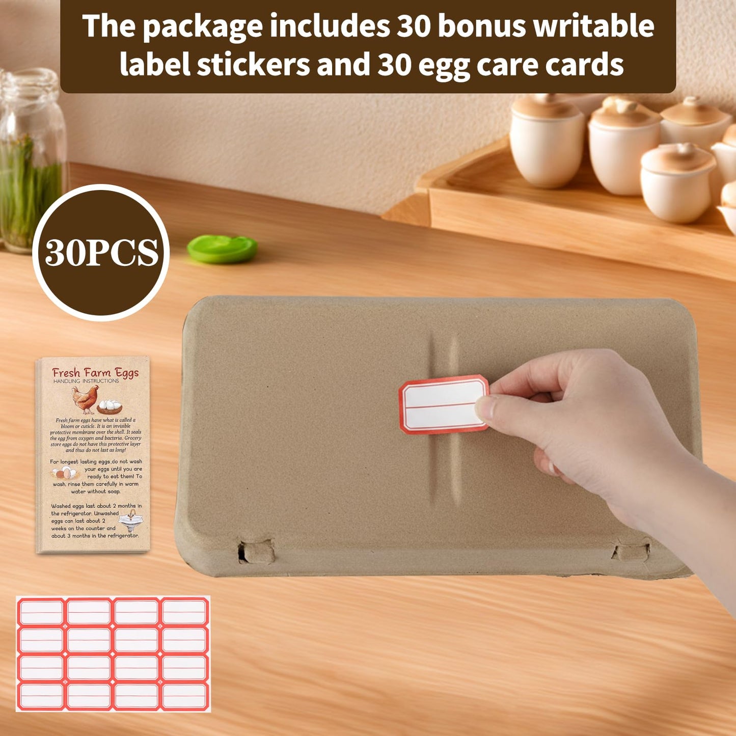 DecarDamai 30 Pack Egg Cartons 18 Count - 3x6 Grids Egg Cartons for Fresh Eggs, Sturdy Cardboard Eggs Storage Containers for Household, Kitchen, Farm, Market