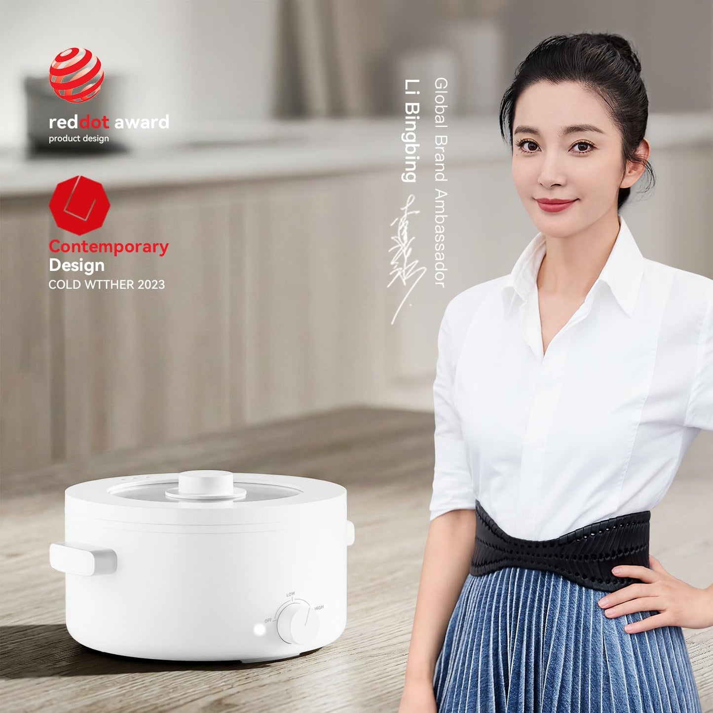 Electric Cooker, 2L Ceramic Glaze Non-stick Pot, Dual Power Multi-functional Electric Cooker, Suitable for Steak, Pasta, Hot Pot, Ramen, Quick Heating and Overheat Protection