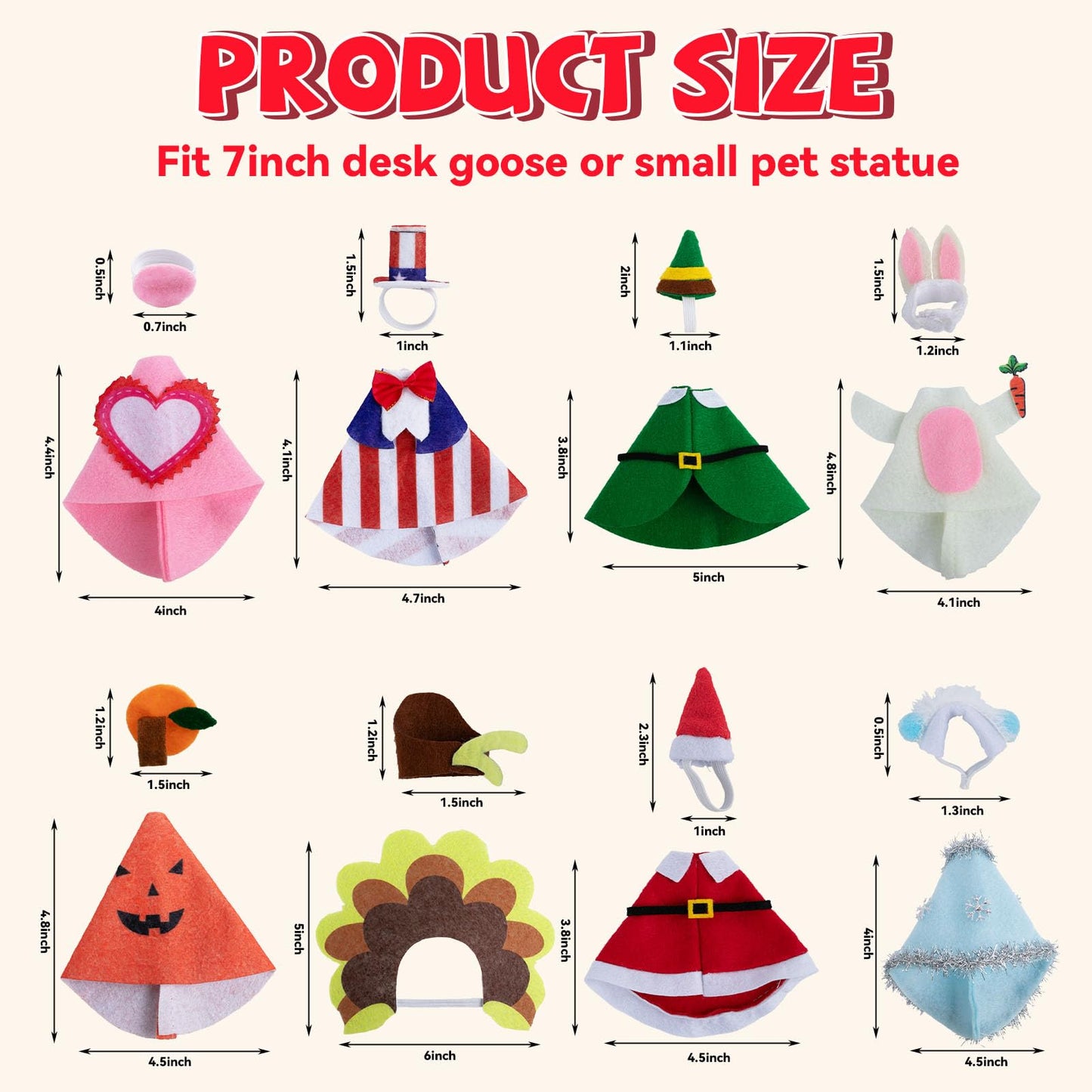 Neowedding 8 Set Desk Goose Outfits Holiday Set – 7 Inch Goose Outfits Felt Clothes, Cute Decor Accessories for Magnetic Desk Geese or Duck Statue for Spring, ‌Summer, Independence Day and more