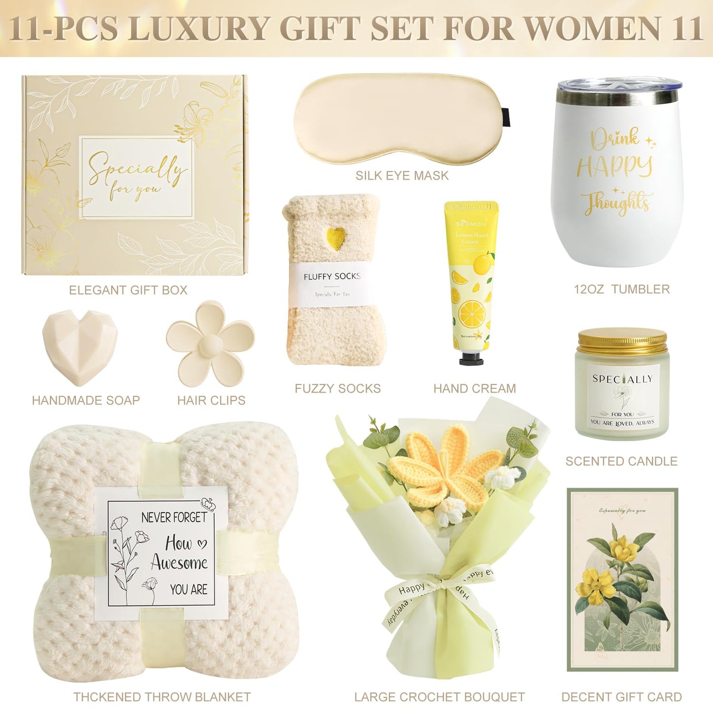 Sparkalyn Birthday Gifts for Women Self Care Package Get Well Soon Gift Baskets, Thinking of You Sympathy Spa Gift Set w/Crochet Flower Bouquet, Unique Gifts for Mom Sister Grandma Friends Women