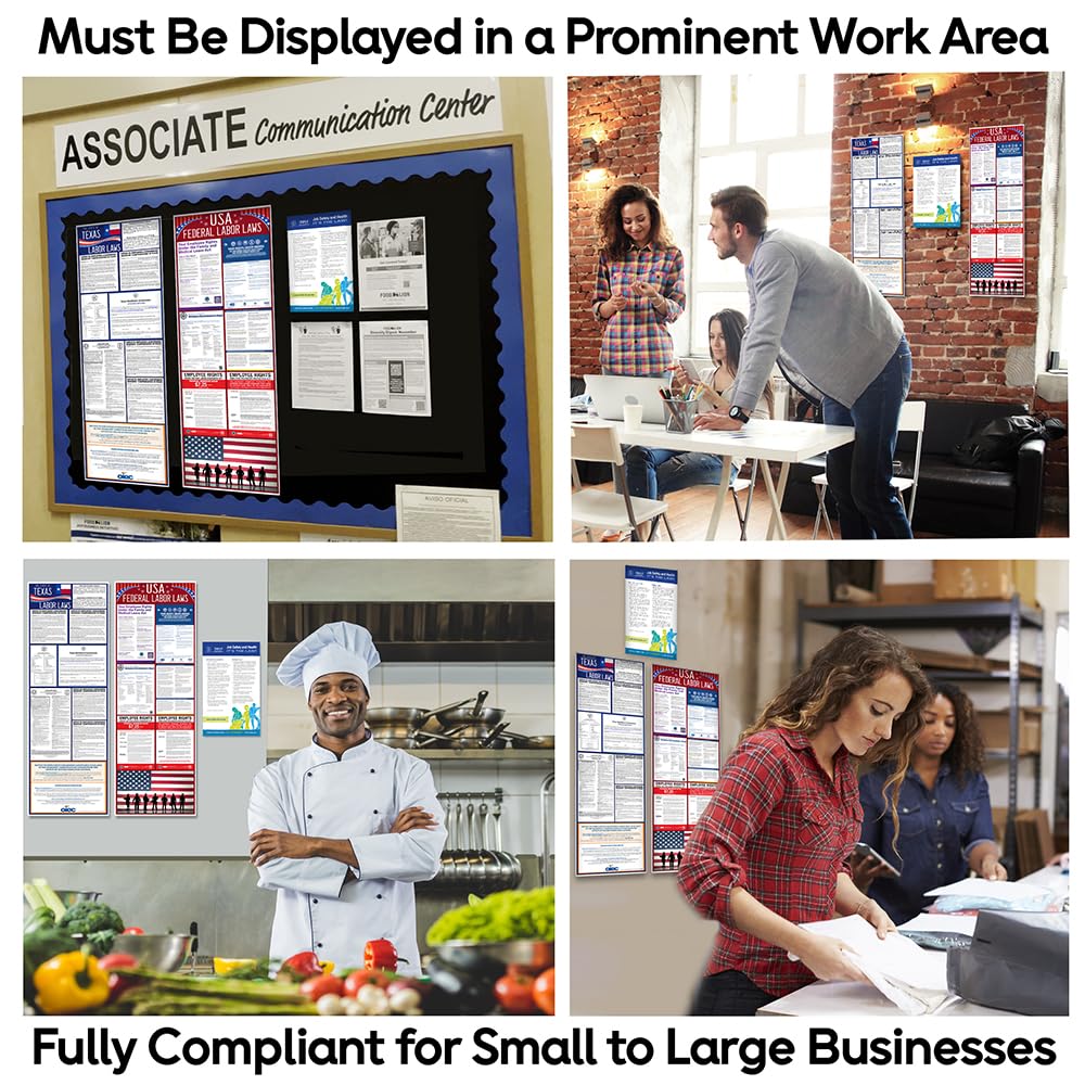 2026 All-in-One Labor Law Poster Pack of 1– Texas State Federal OSHA Compliant Workplace Posters Laminated Employee Rights Minimum Wage Sign HR Office Compliance Bulletin Board Business Regulation Set