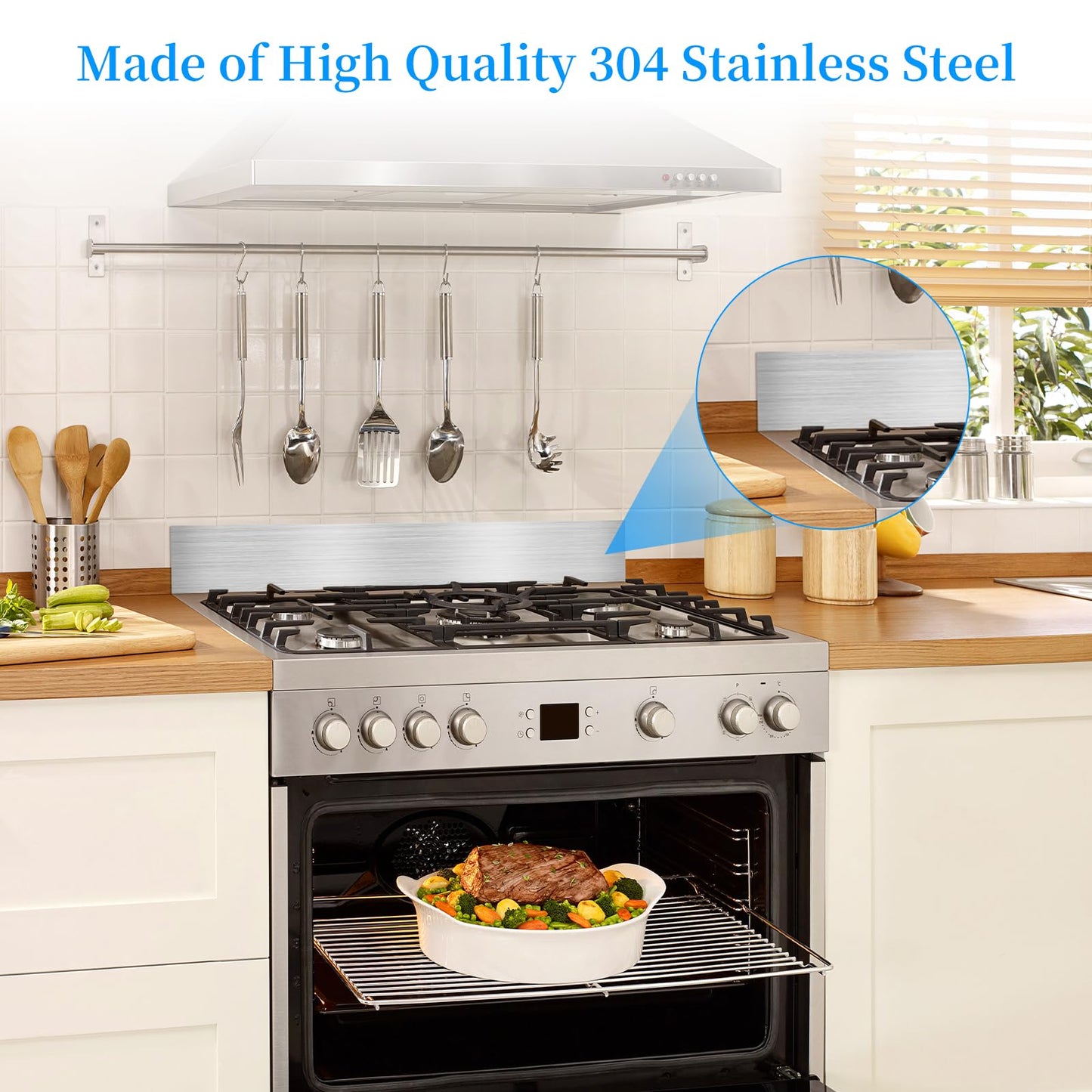 Mineye 11NBBKGDDS Self-Adhesive Front Control Range Stainless Steel Backguard, 29.75" ×4.75" Stainless Steel Backsplash Guard for Most Brands of Stove, Silver