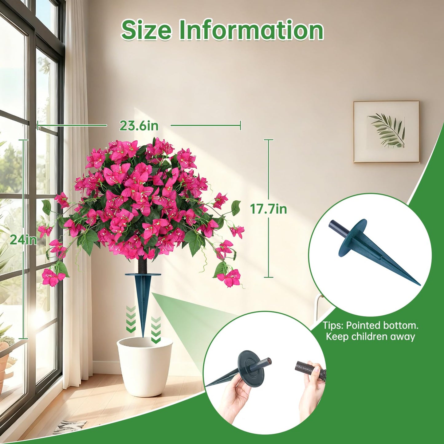 Artificial Bougainvillea Topiary Trees Set of 2, Pink Fake Shrubs Bushes with Ground Spike, Faux Evergreen for Porch Plants, UV Resistant Artificial Flowers for Outdoors Indoor Front Garden