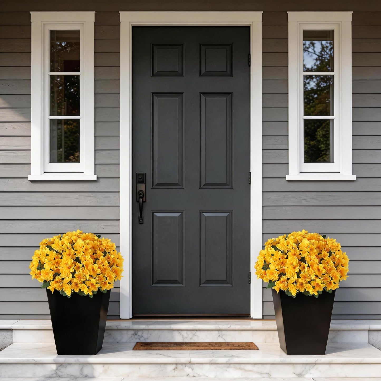 YXZZWL Set of 2 Artificial Azalea Flower Topiary Trees - Fake Silk Flower Potted Plants, Sun-Resistant Faux Outdoor Azalea Bushes for Front Door, Garden, Yard, Farmhouse Decor (Yellow)