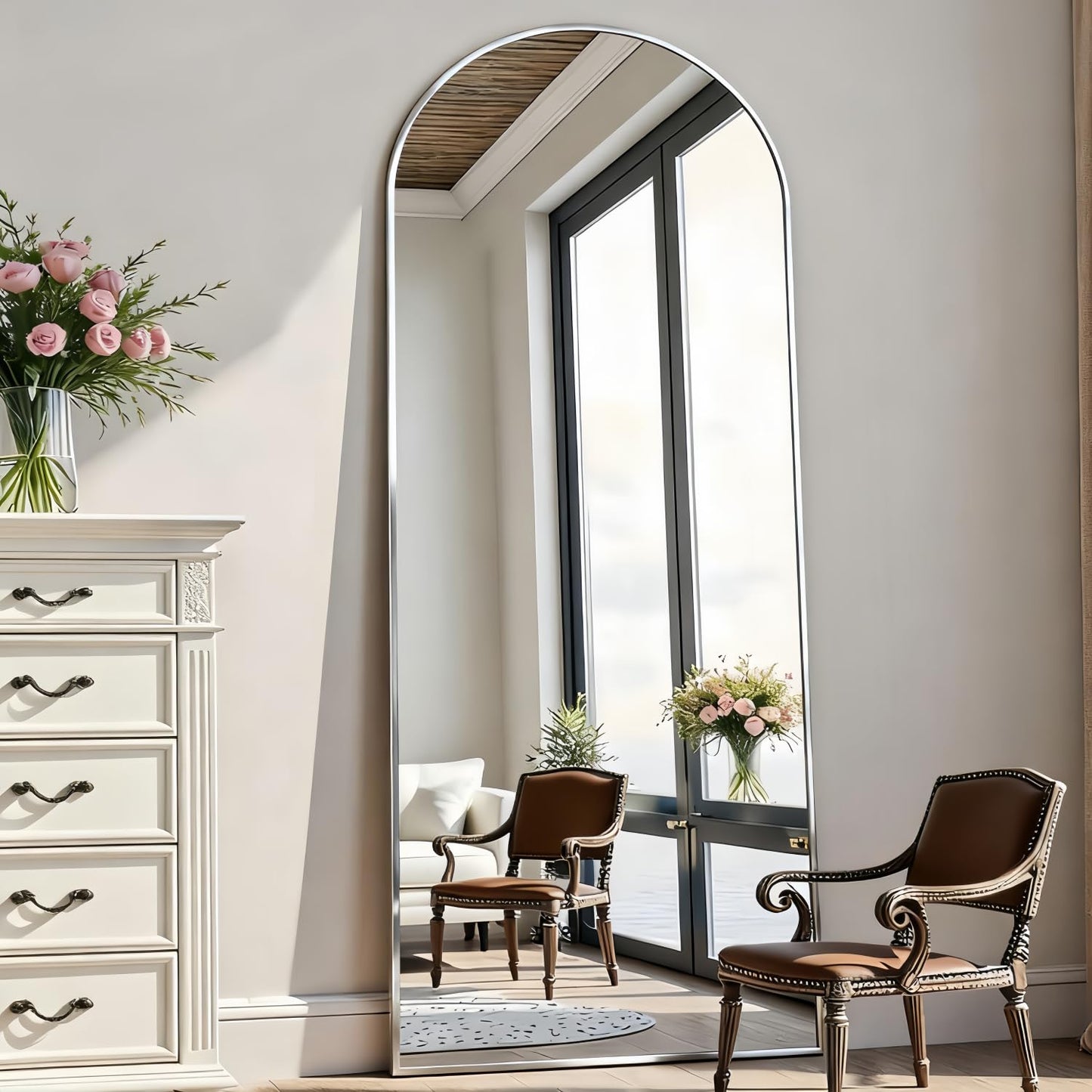 Rowjut Floor Mirror Arched Full Length Mirrors, Mirror Full Length Standing Hanging or Leaning Against Wall, 59"x18" Large Full Body and Wall Mounted Mirror for Bedroom Living Room, Silver